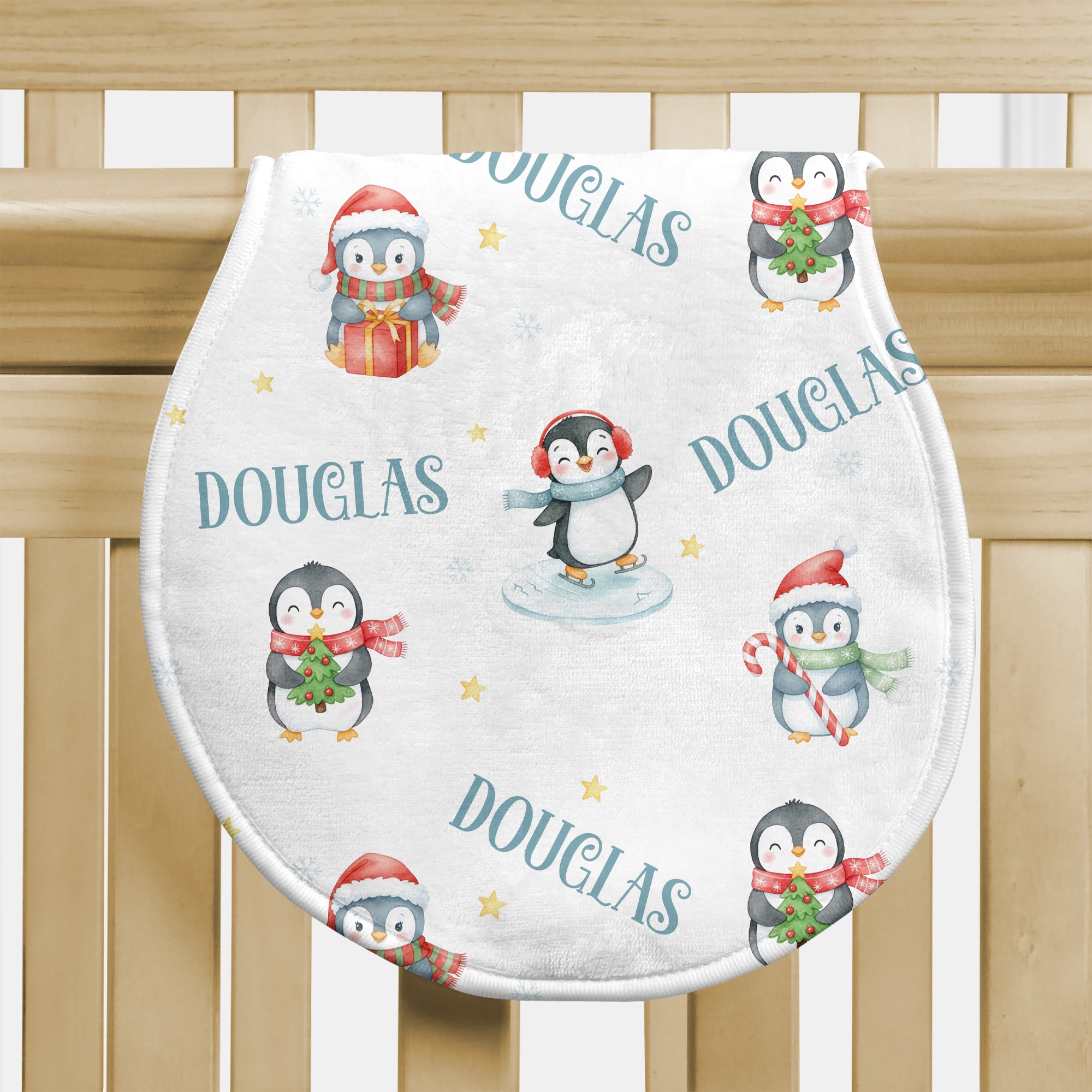 Personalized Bib and Burp Cloth Set in Snow Penguin