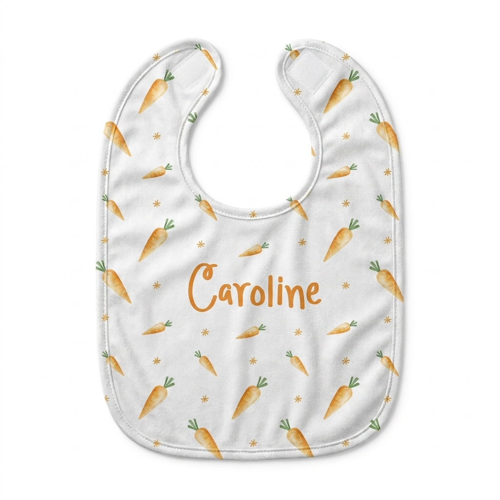 Personalized Bib and Burp Cloths in Carrot
