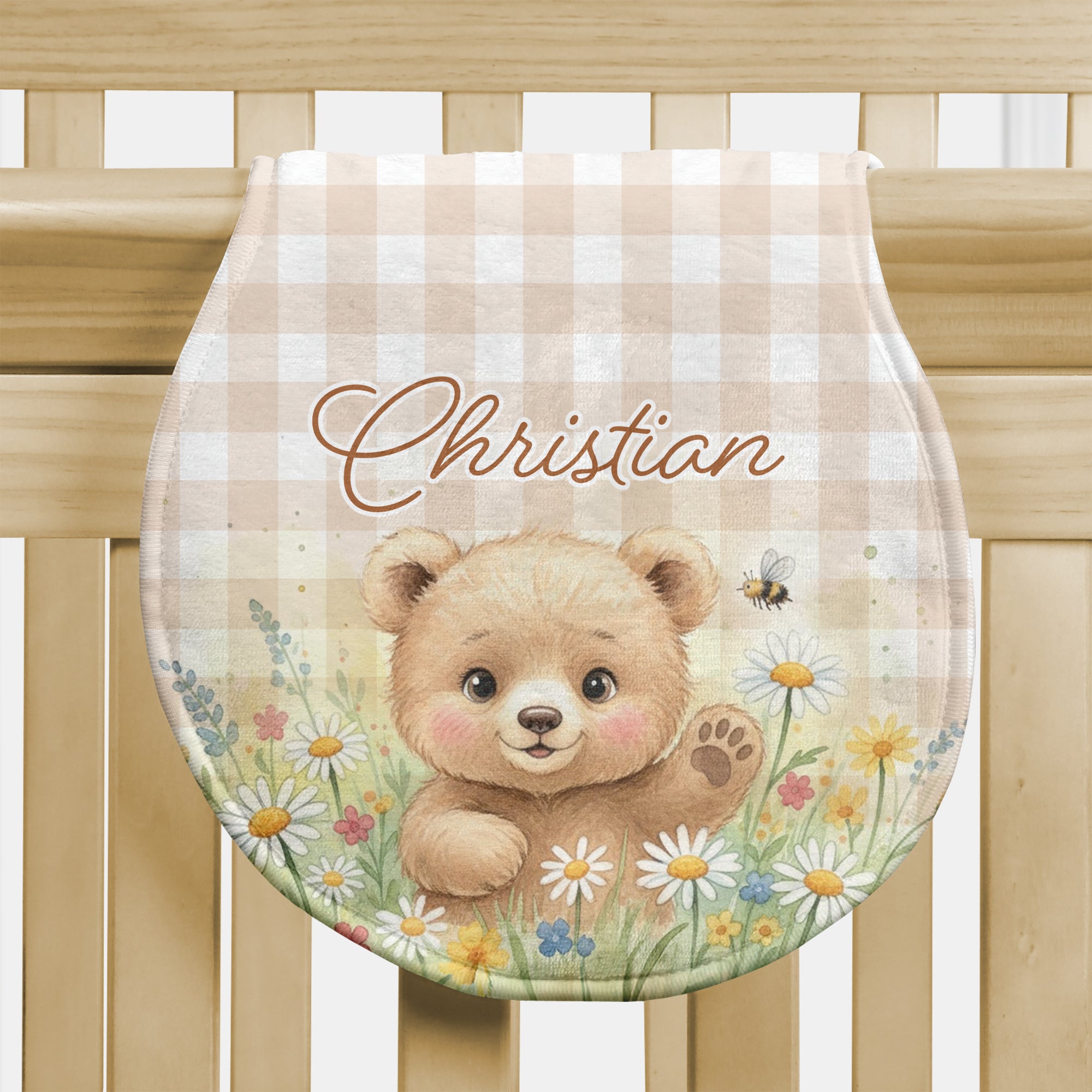 Personalized Bib and Burp Cloth Set in Cozy Bear