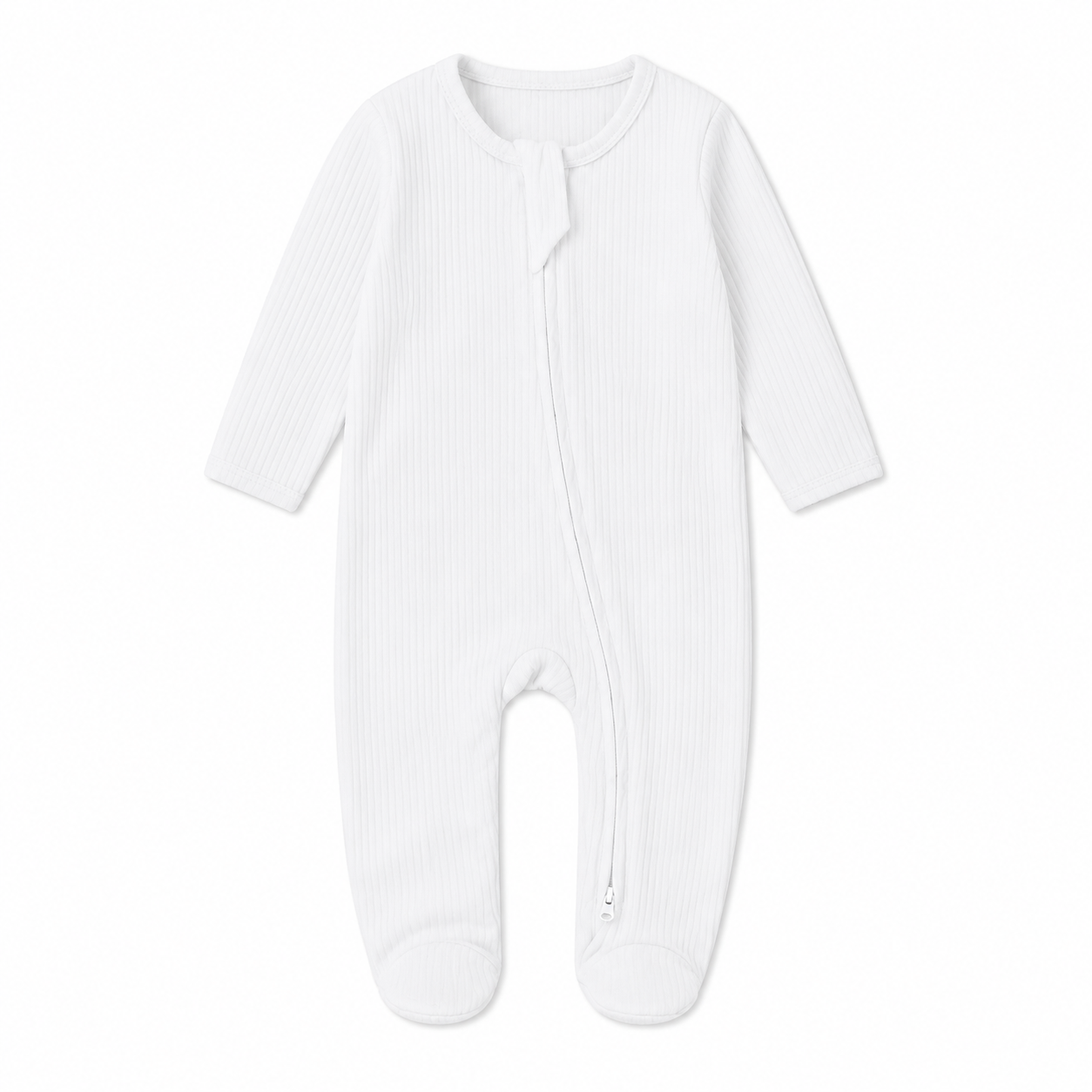 Ribbed Zipper Footie in White