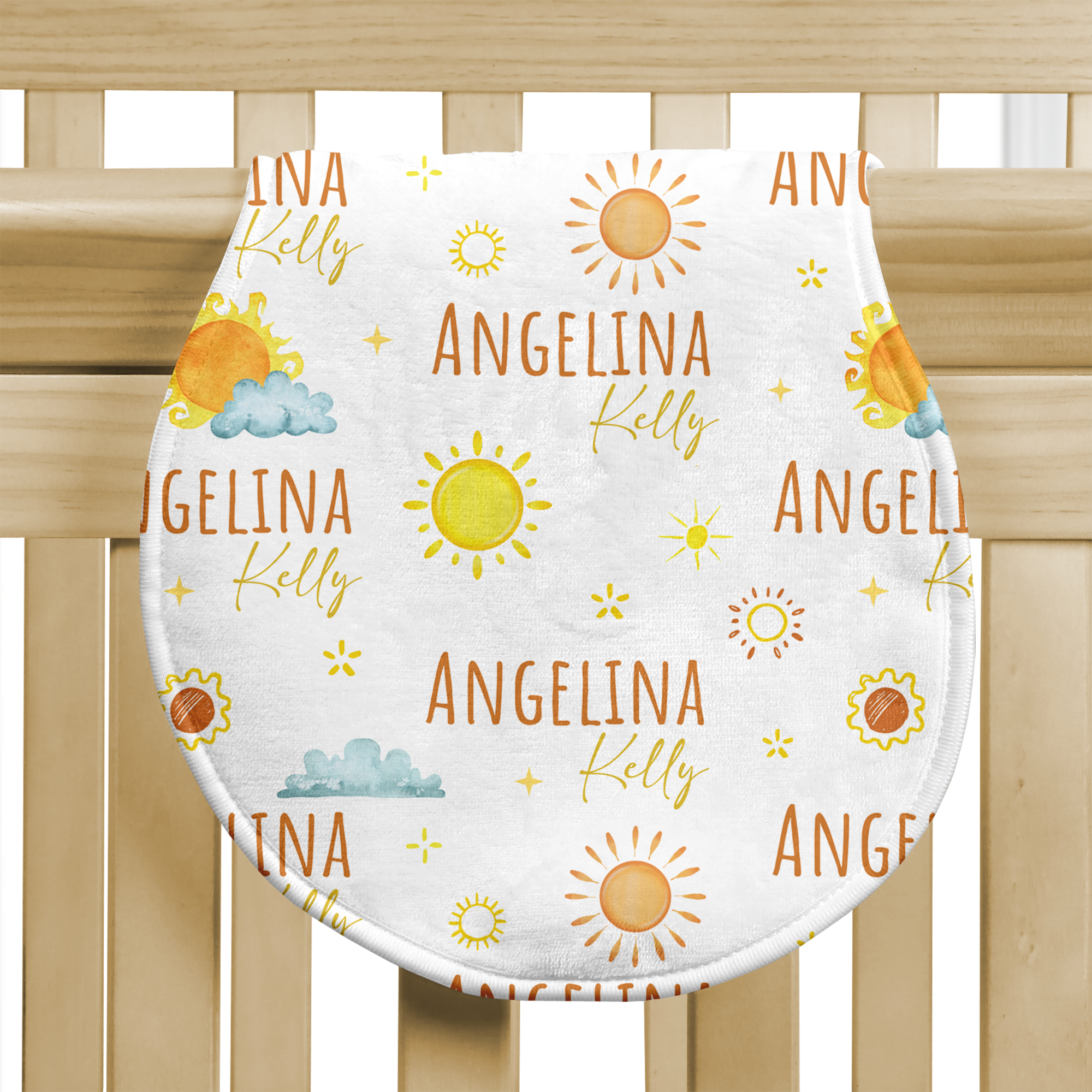 Personalized Bib and Burp Cloth Set in Sunshine