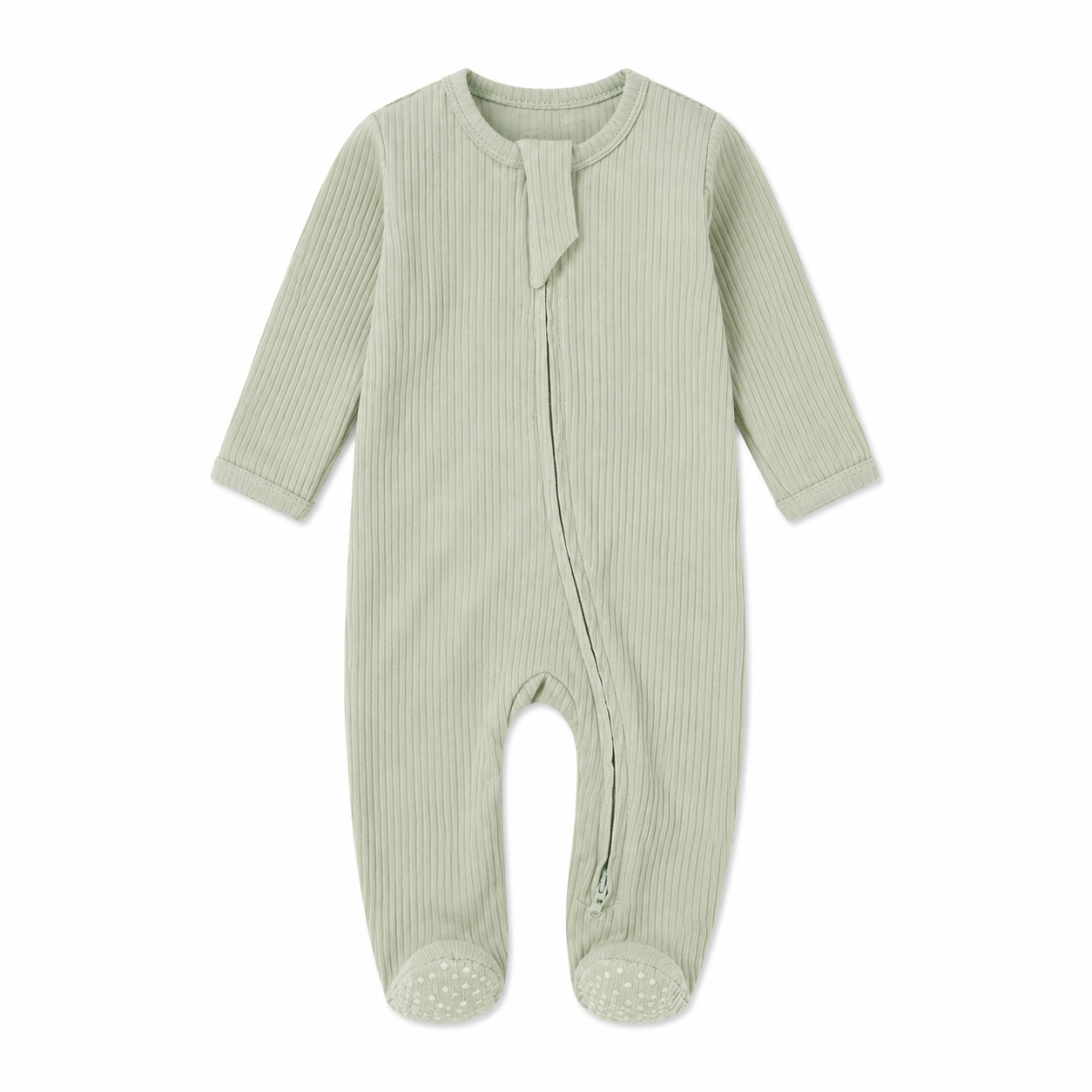 Ribbed Zipper Footie in Green