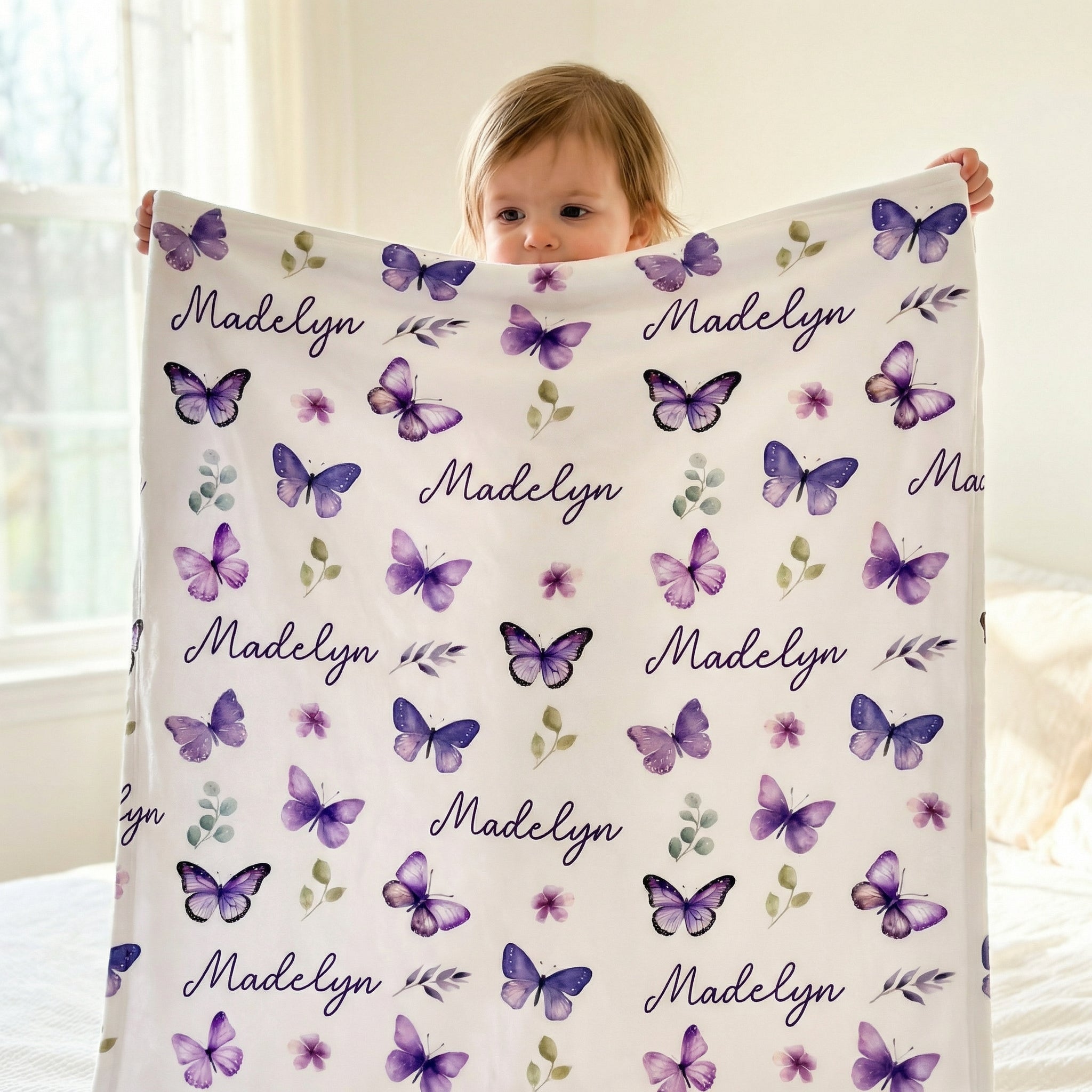 Personalized Blanket in Purple Butterfly