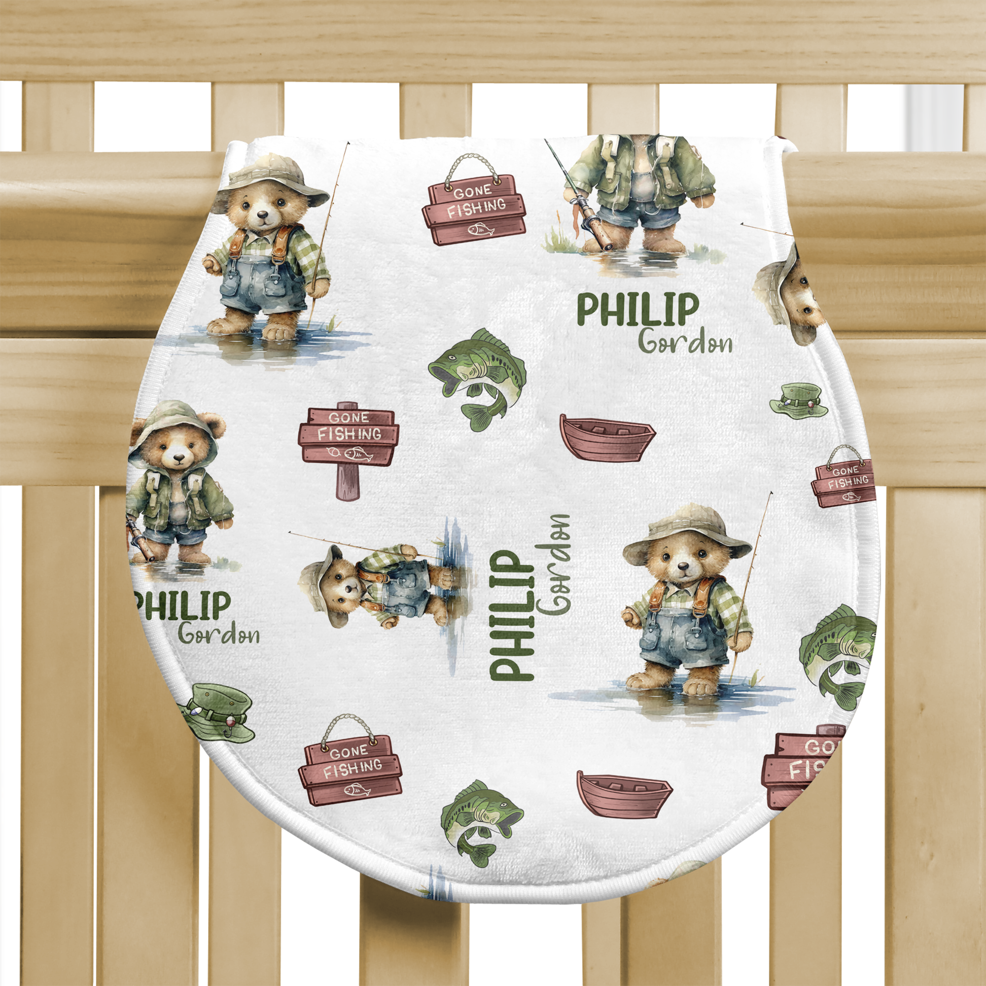 Personalized Bib and Burp Cloth Set in Bear Fishing