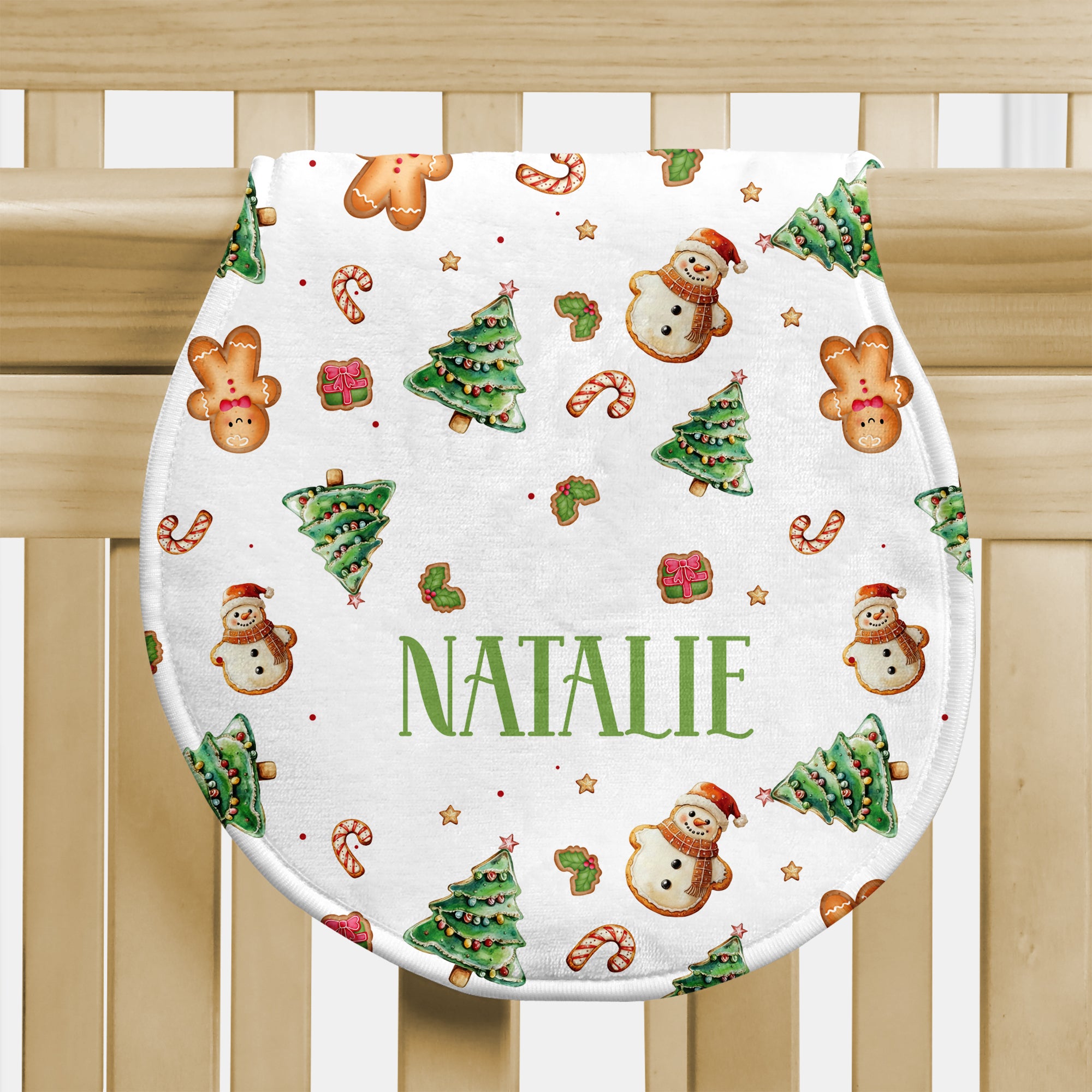 Personalized Bib and Burp Cloth Set in Gingerbread