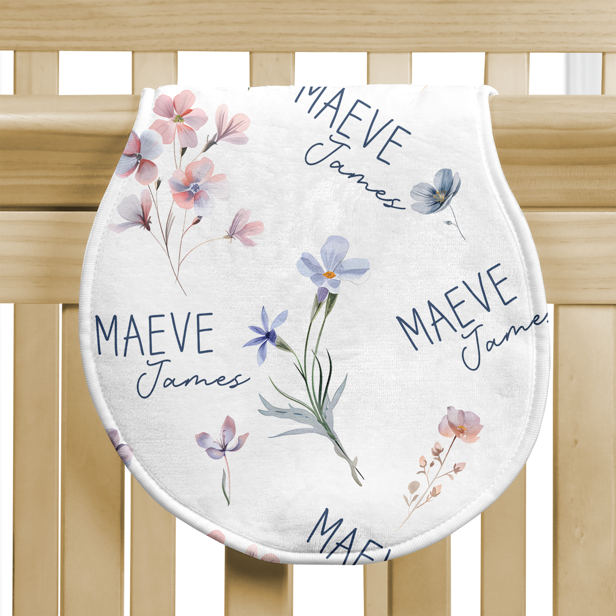 Personalized Bib and Burp Cloth Set in Pretty Wildflower
