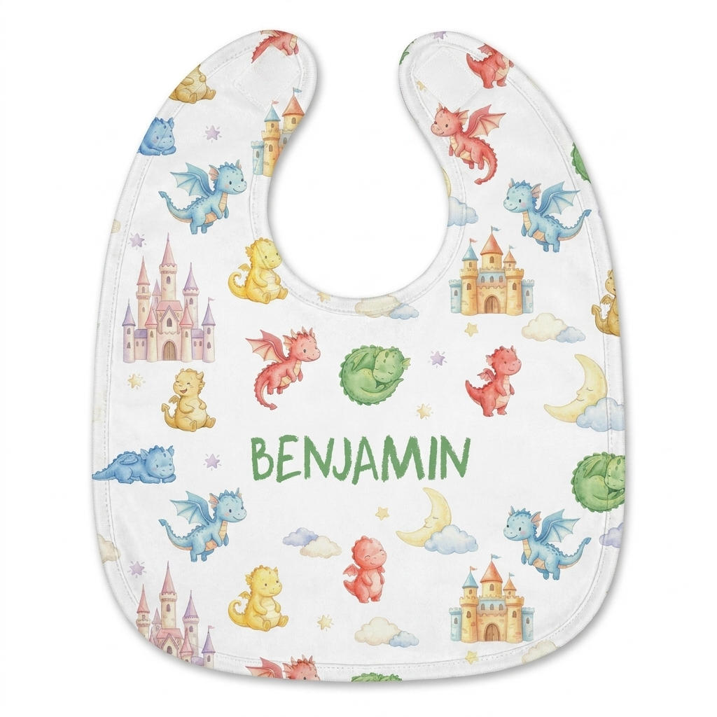 Personalized Bib and Burp Cloths in Dragon Kingdom