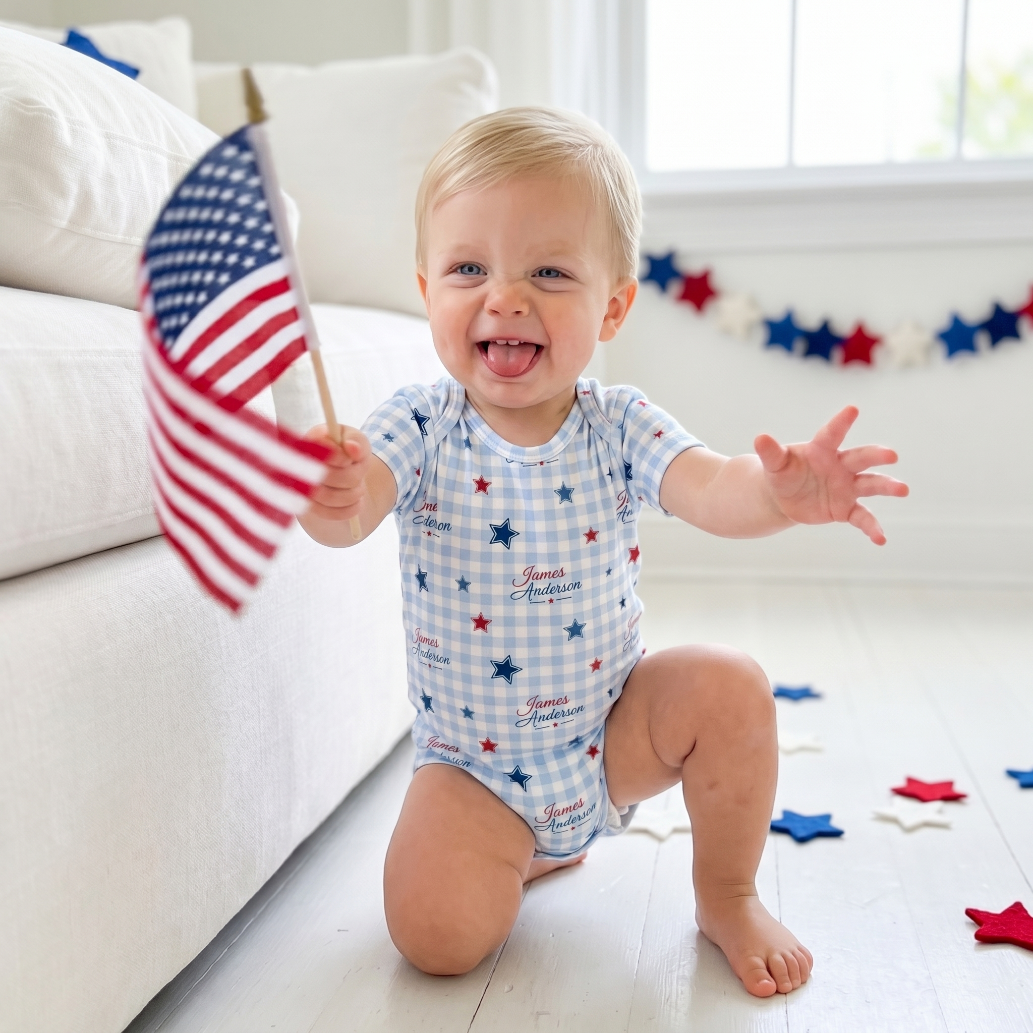 Personalized Bodysuit in Red, Blue and Star