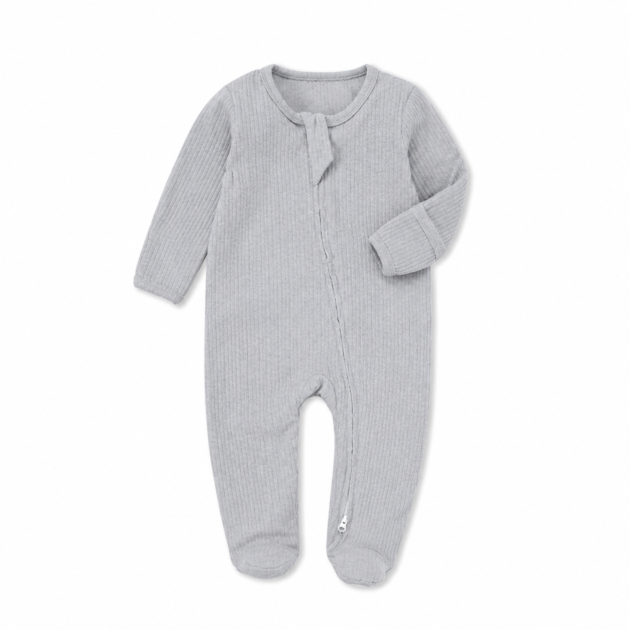 Ribbed Zipper Footie in Gray