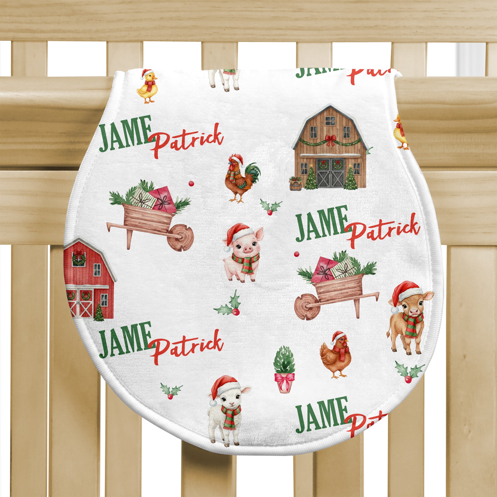 Personalized Bib and Burp Cloth Set in Xmas Farm