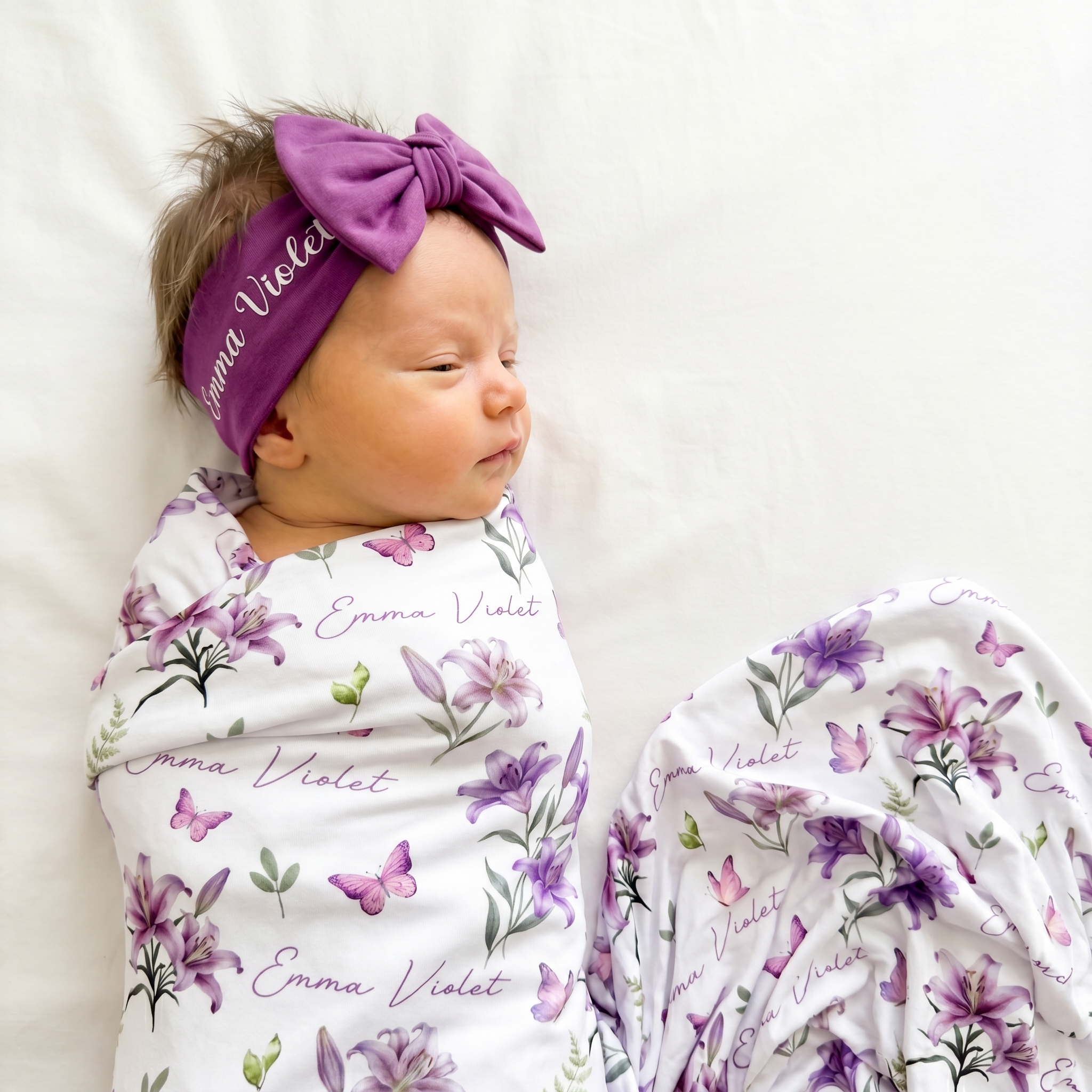Personalized Swaddle in Purple Lilys
