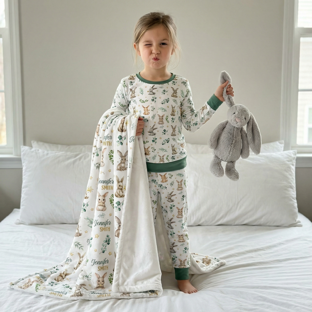 Personalized Baby Pajama Set in Bunny Garden