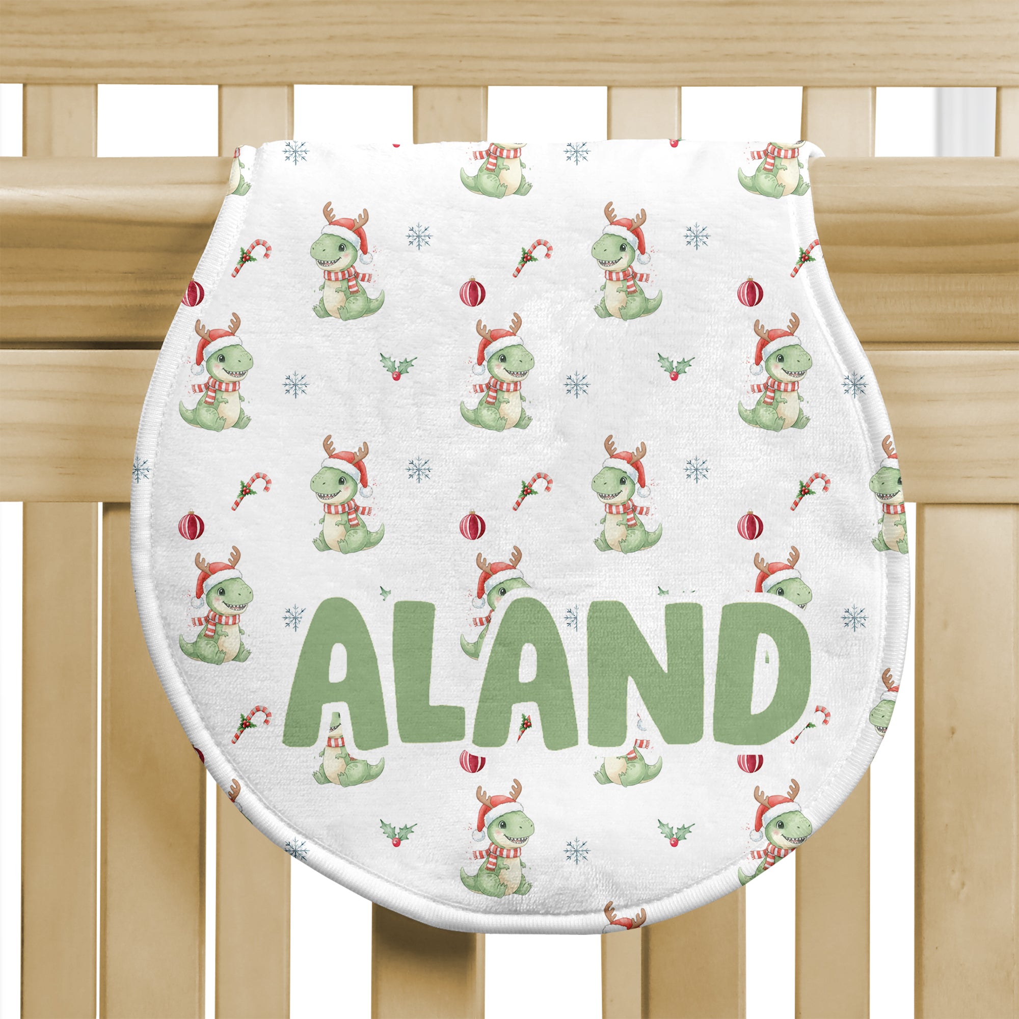 Personalized Bib and Burp Cloth Set in Dinosaur's Christmas