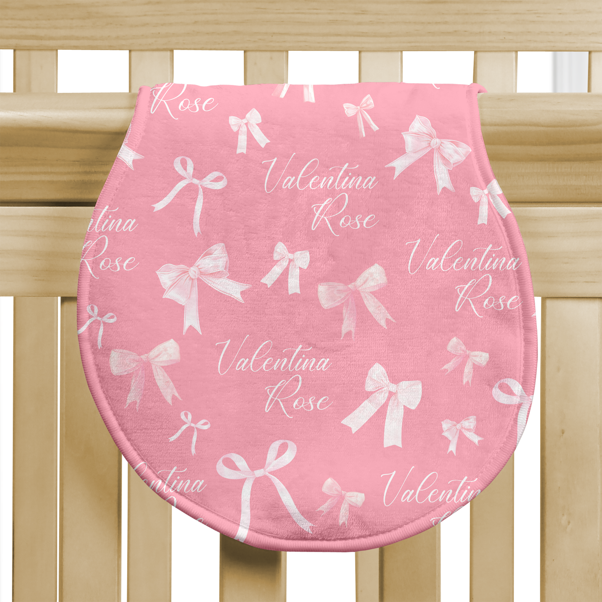Personalized Bib and Burp Cloth Set in Pink Coquette Bow