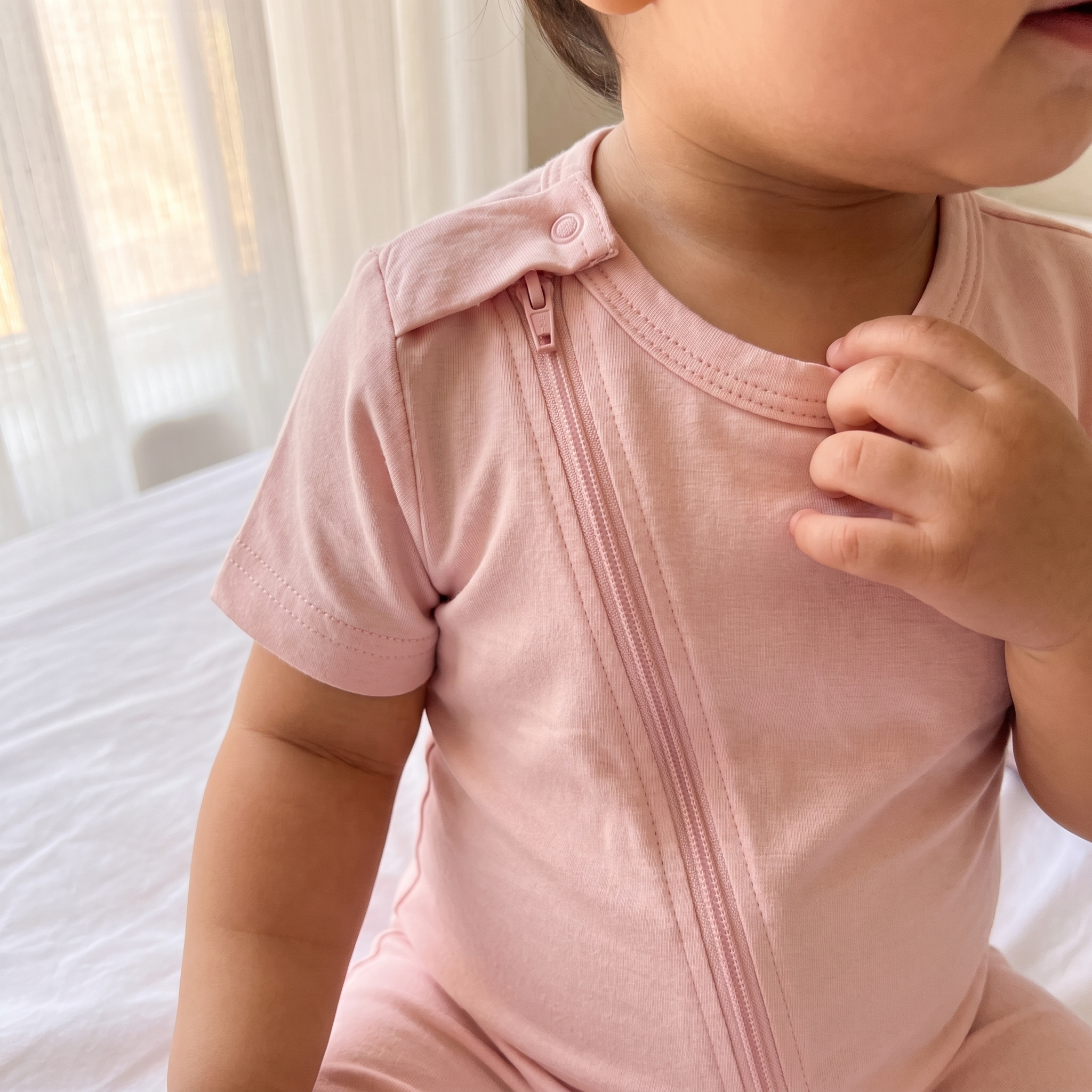 Shirt Zipper Romper in Pink