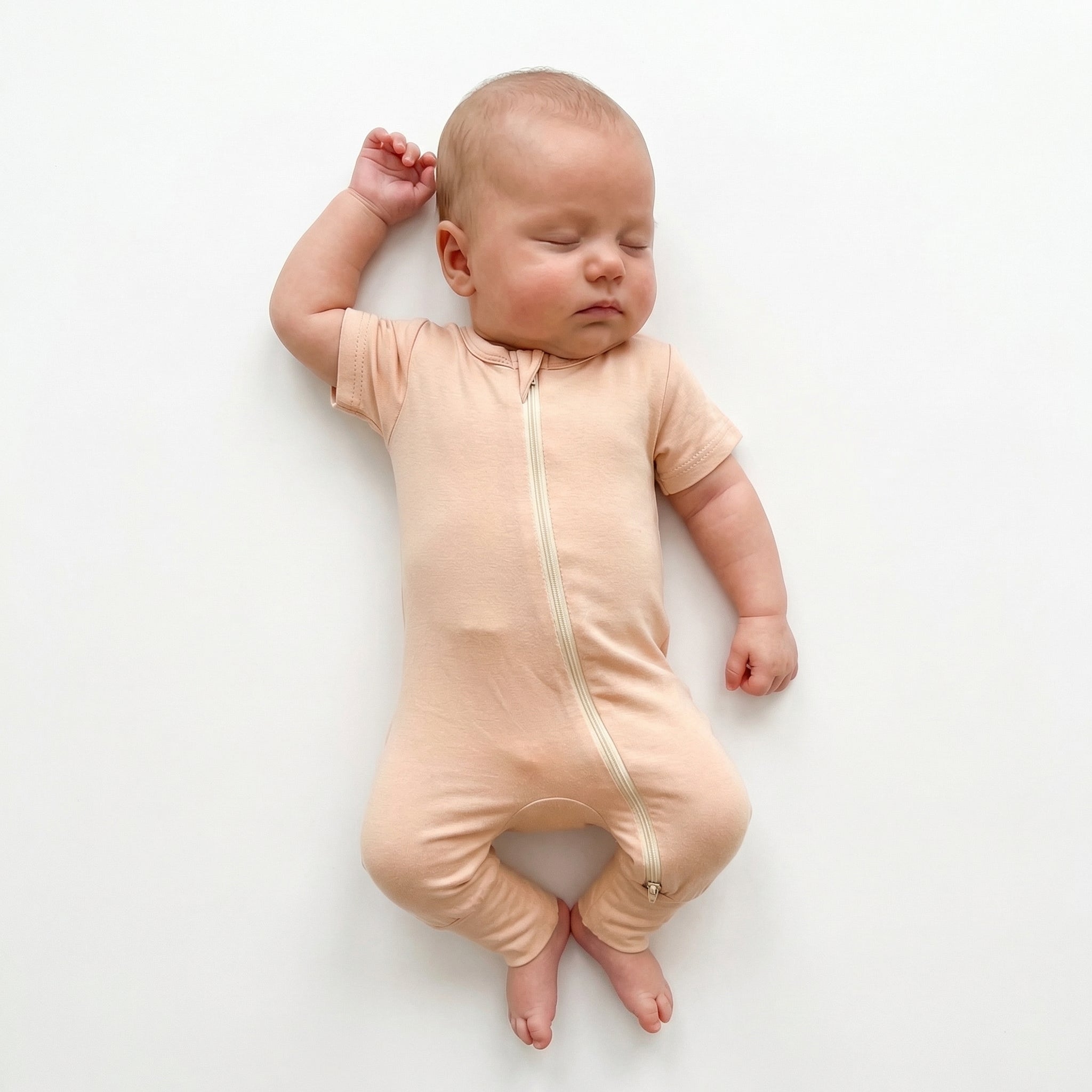 Short Sleeves Zip Romper in Apricot