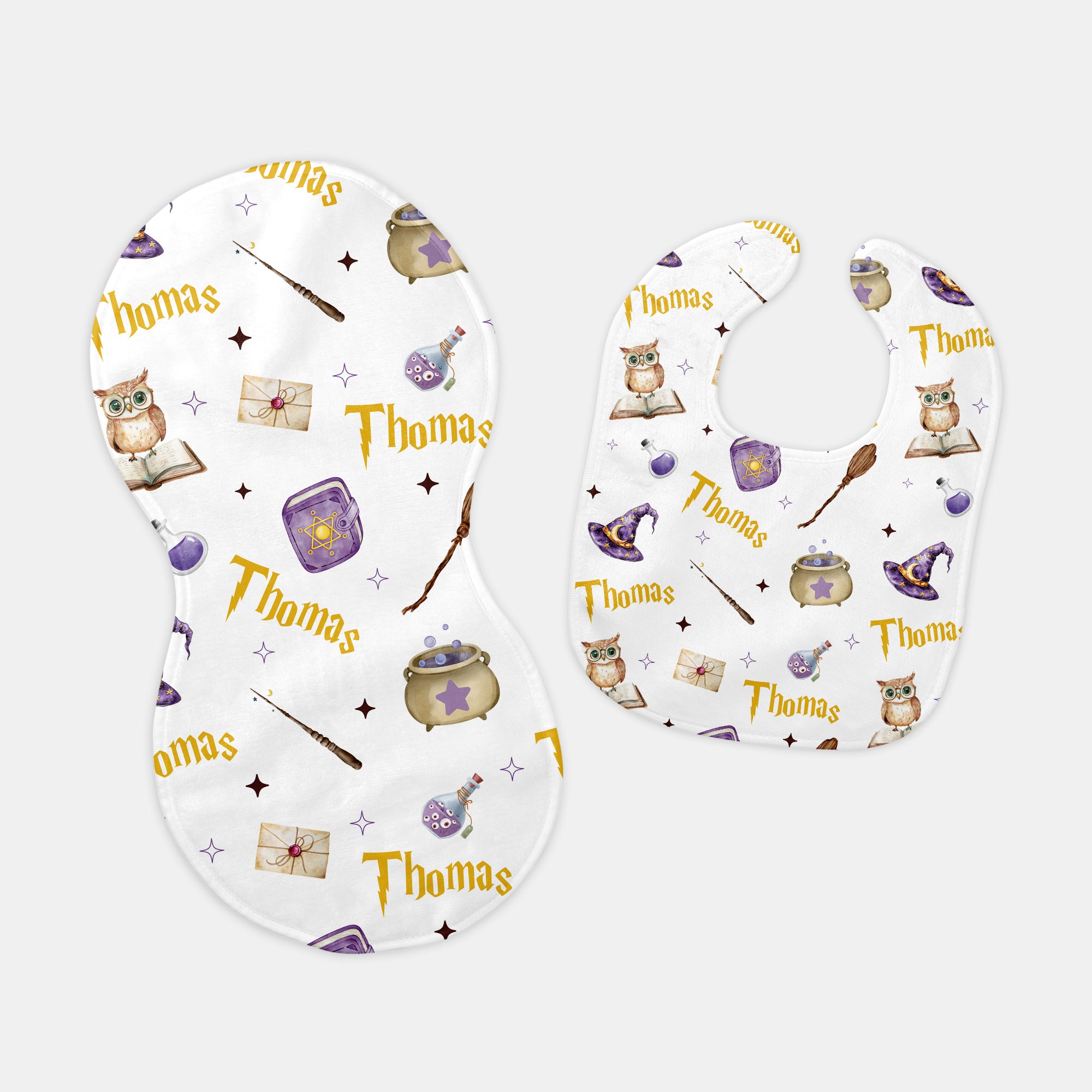 Personalized Bib and Burp Cloth Set in Wizard School