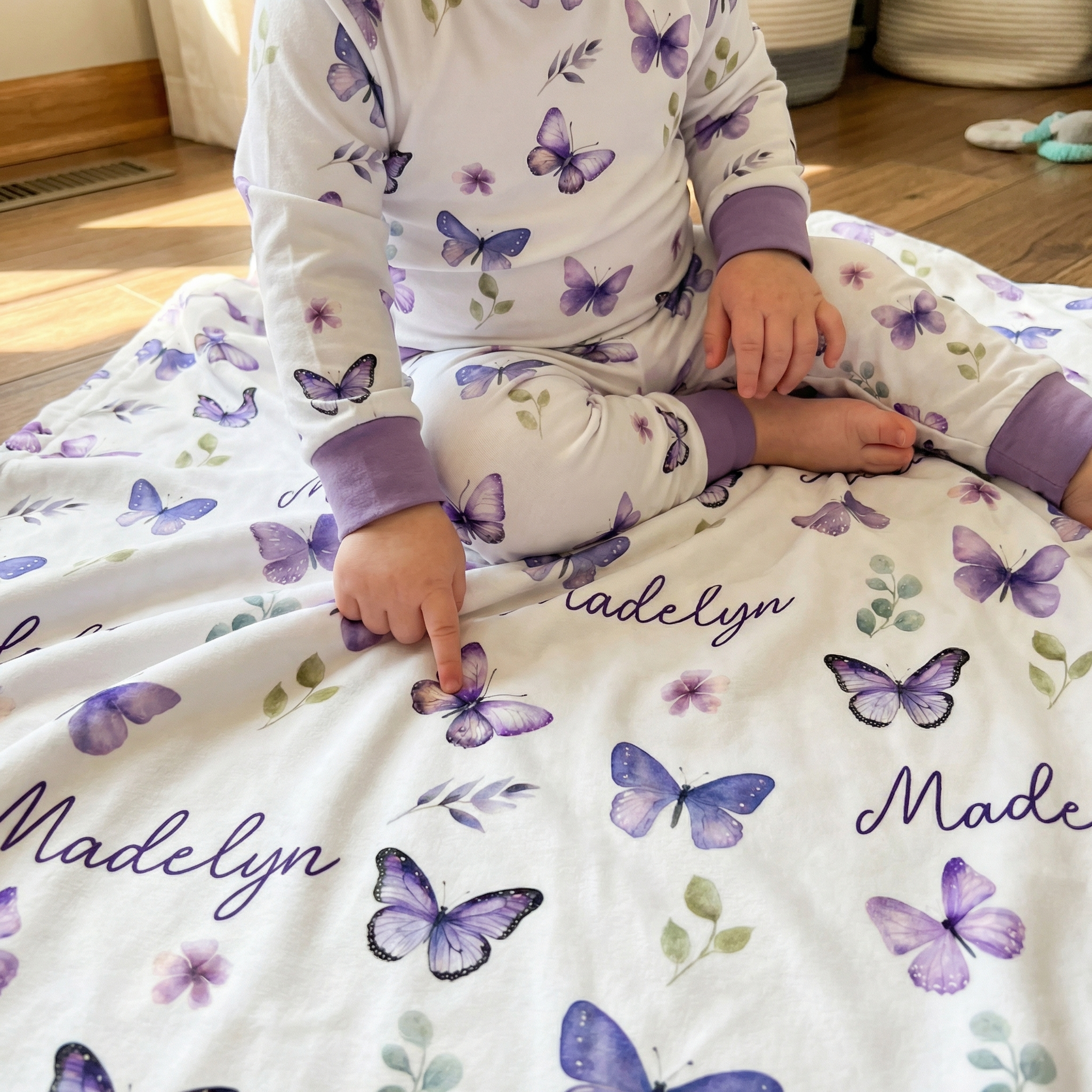 Personalized Blanket in Purple Butterfly