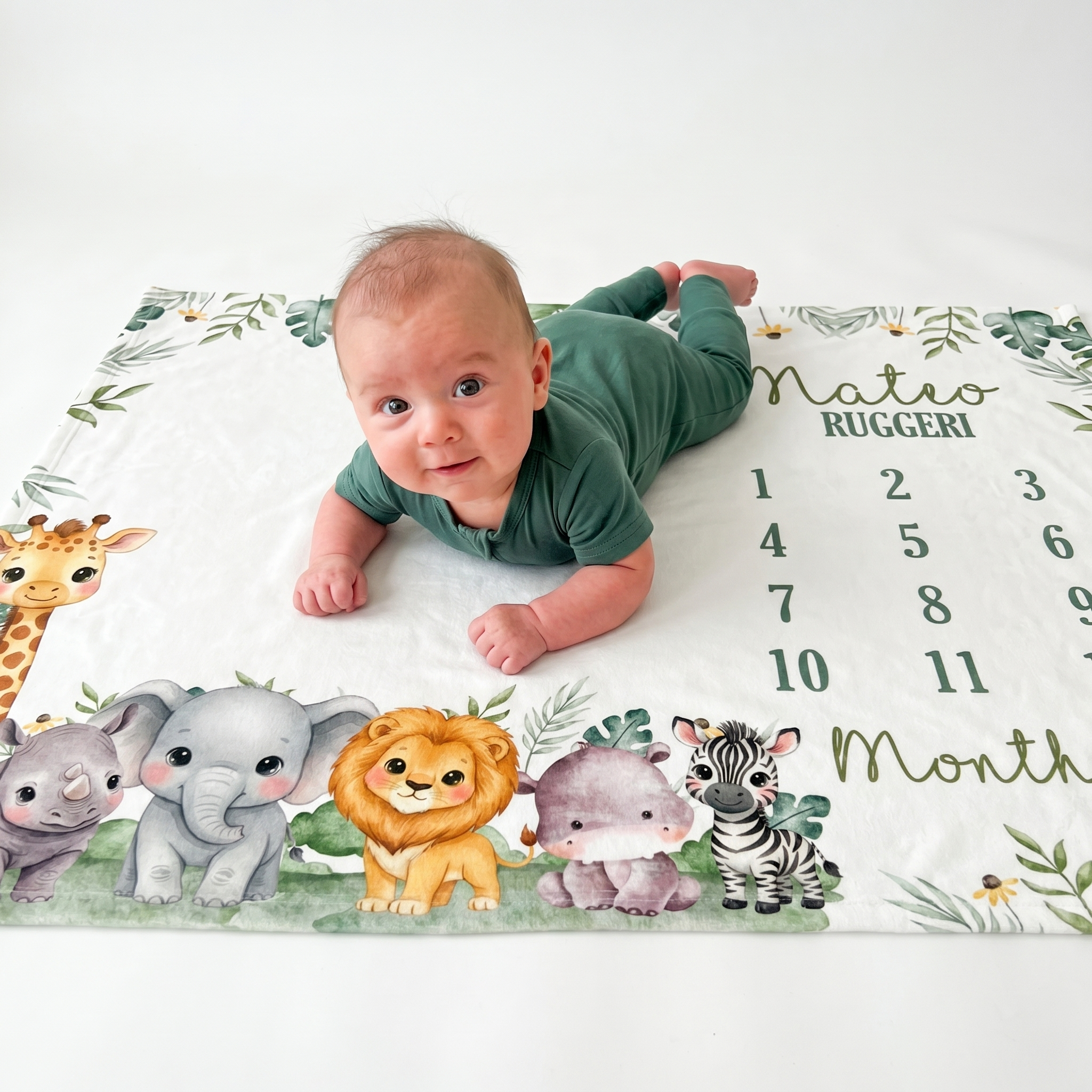 Personalized Milestone Blanket in Safari Animal