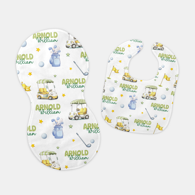 Personalized Bib and Burp Cloth Set in Country Club Cuties