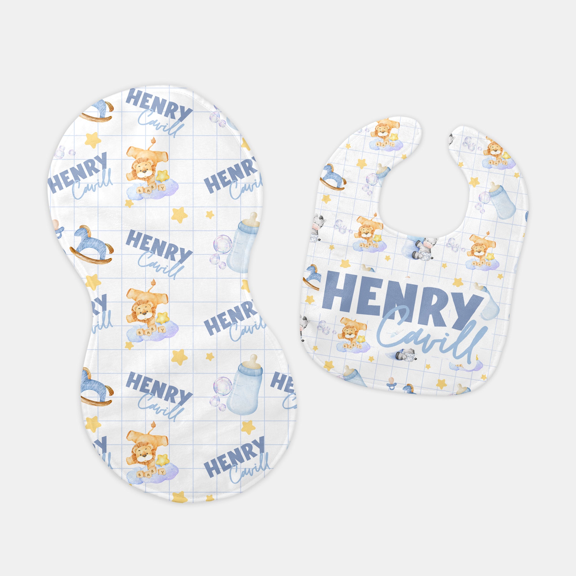 Blue Milk Drunk Personalized Bib and Burp Cloth Set