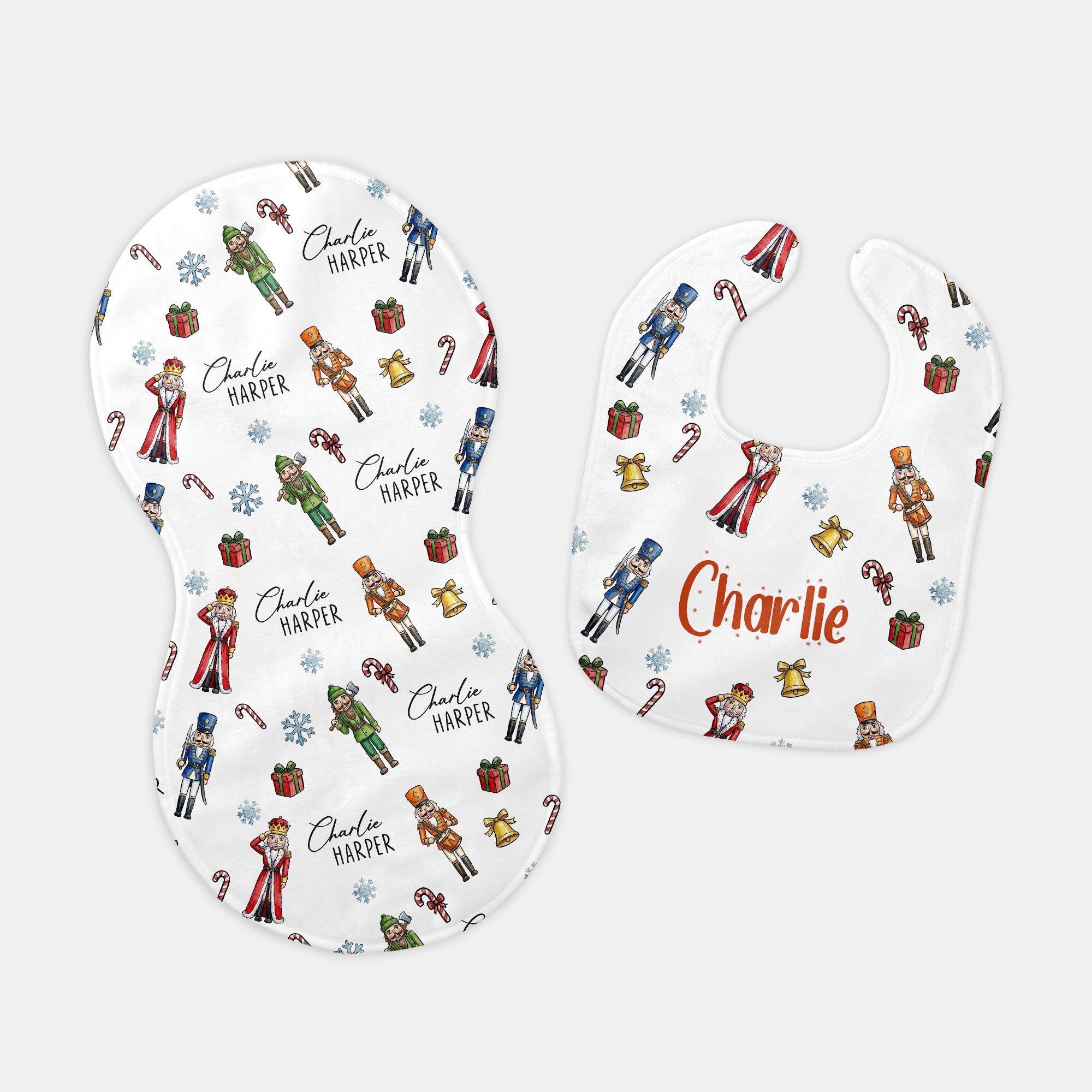 Nutcracker Personalized Bib and Burp Cloth Set