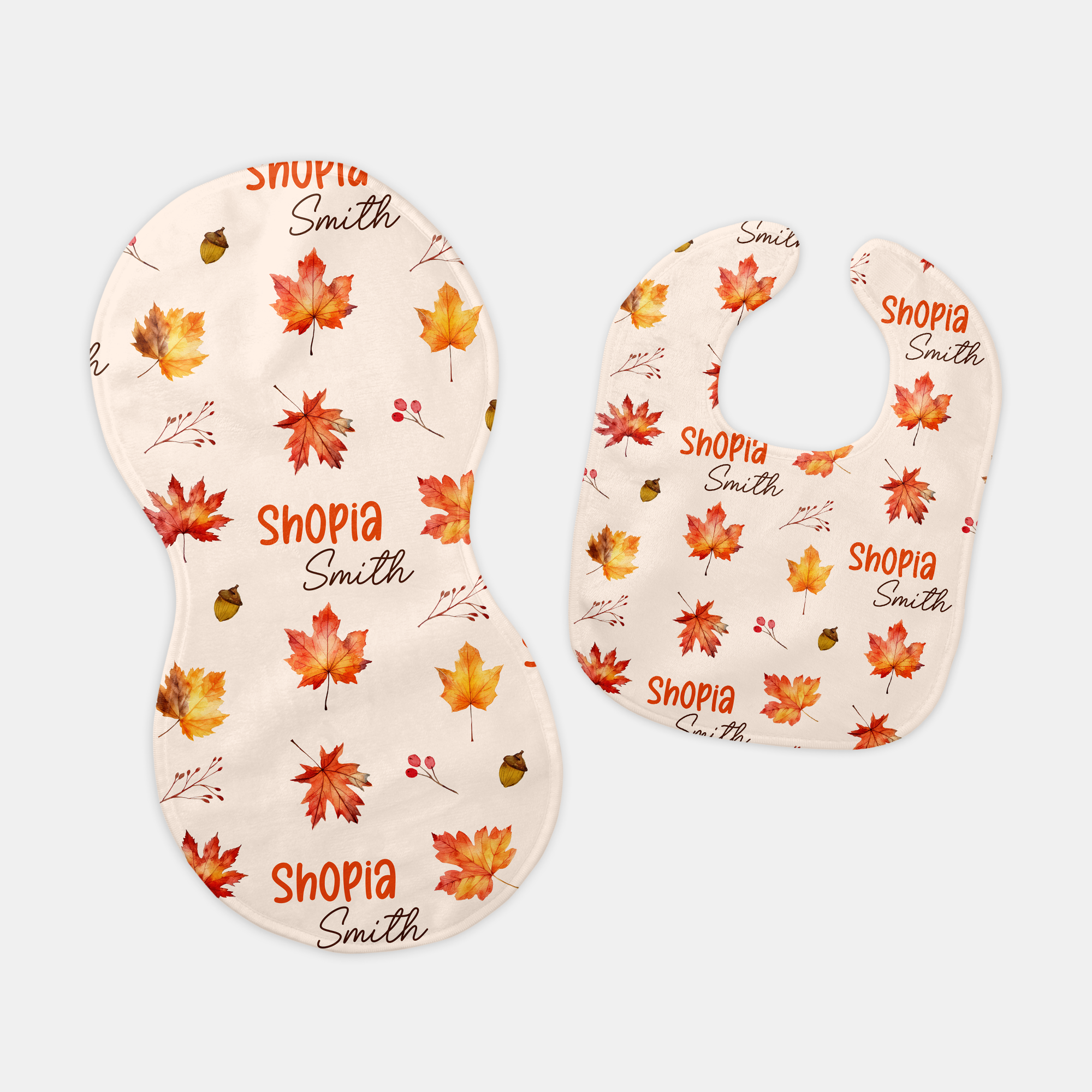 Autumn Leaves Personalized Bib and Burp Cloth Set