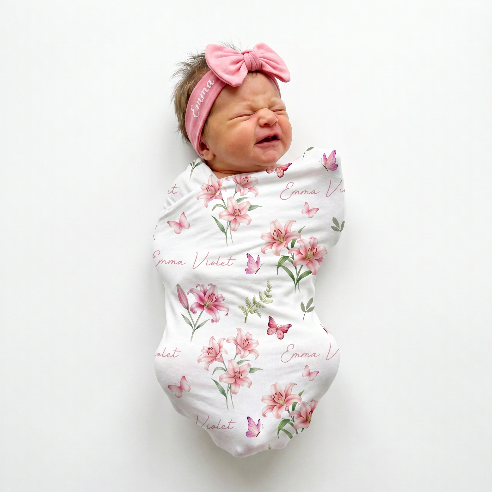 Personalized Swaddle in Pink Lilys