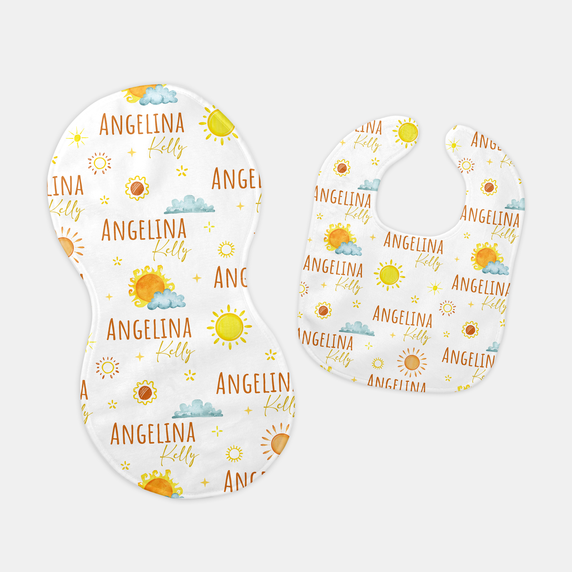 Sunshine Personalized Bib and Burp Cloth Set