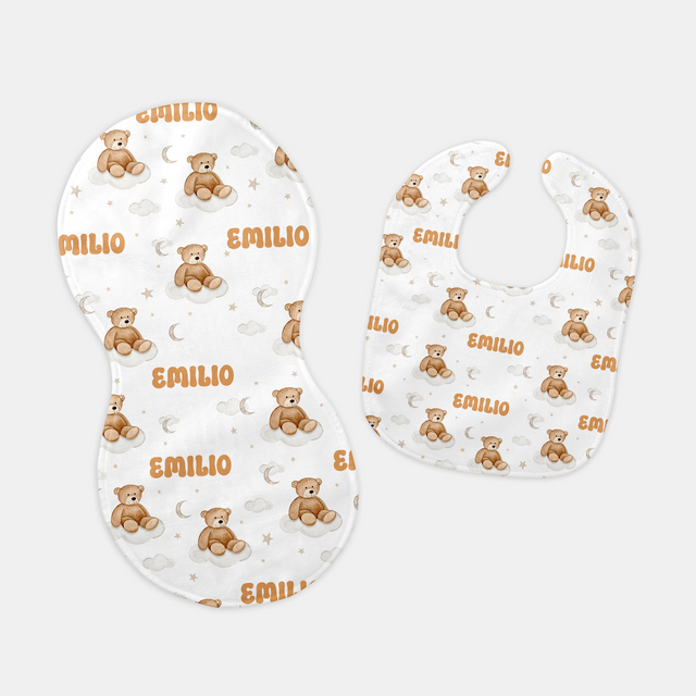 Personalized Bib and Burp Cloth Set in Teddy Bear
