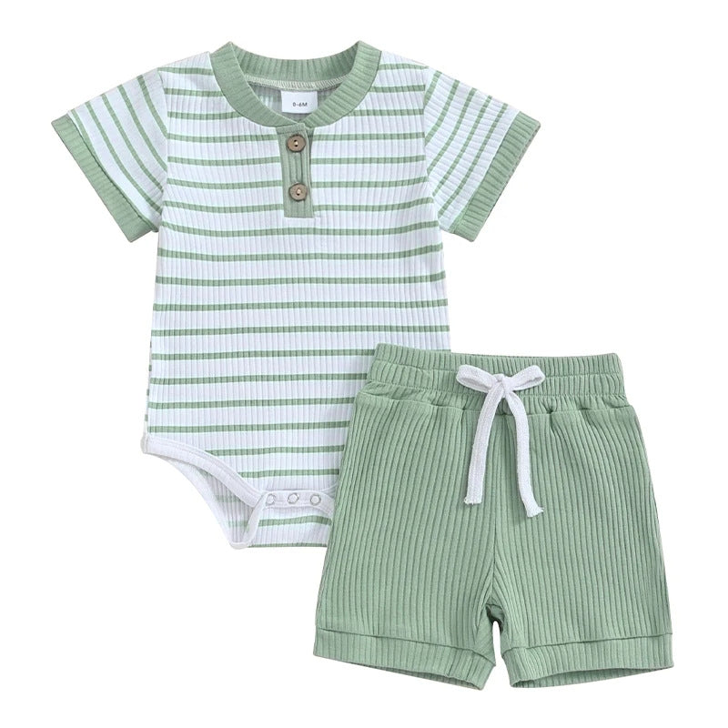 Striped Bodysuit & Shorts Set in Light Green