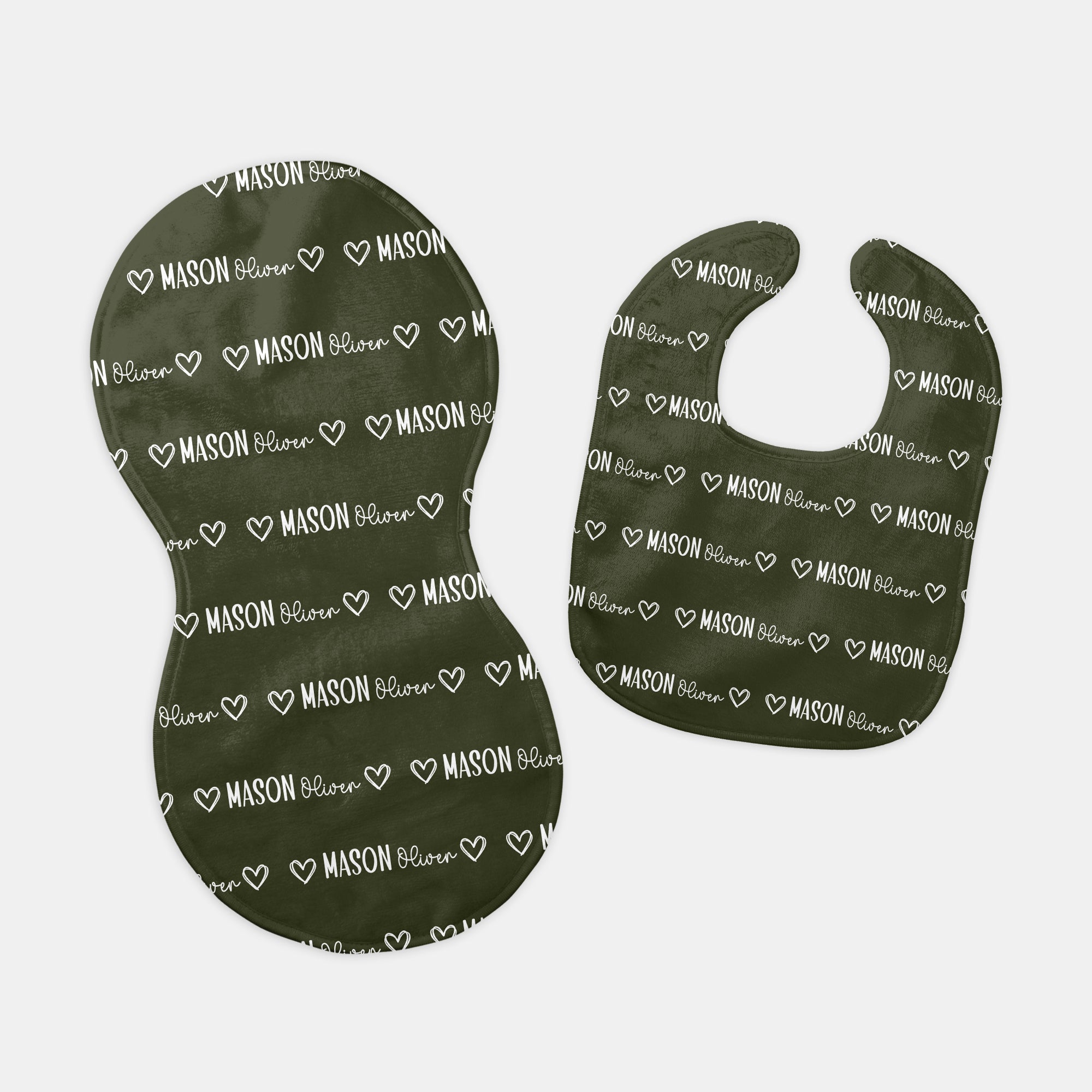 Personalized Bib and Burp Cloth Set in Mono Name