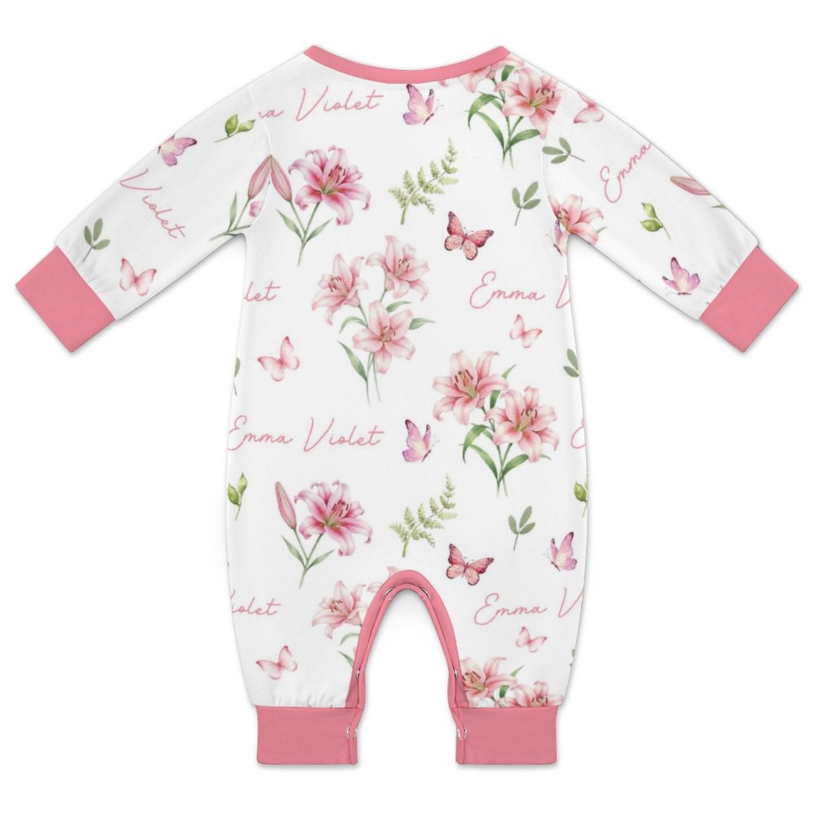 Personalized Baby Long Sleeved Romper in Pink Lilys