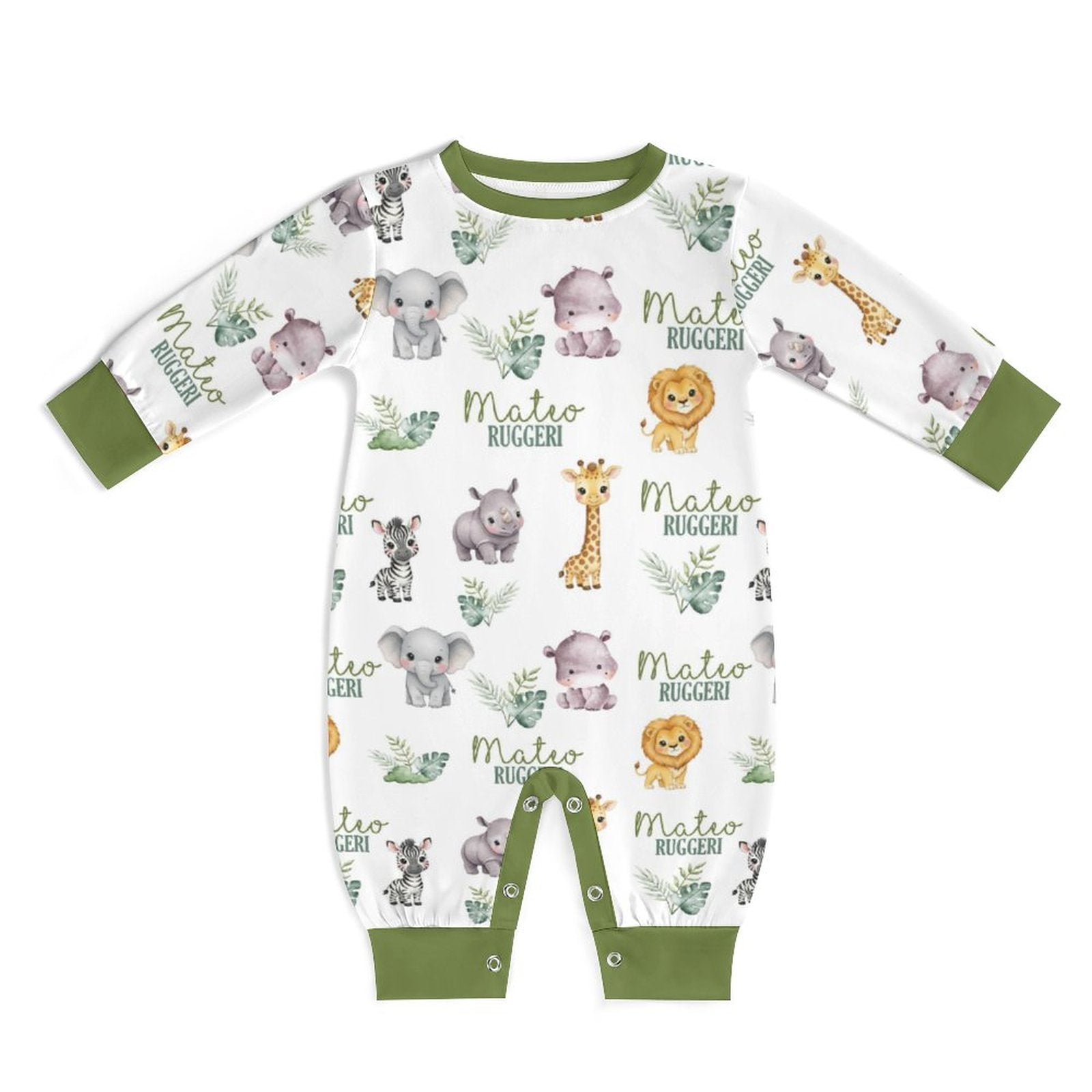 Personalized Baby Long Sleeved Romper in Safari Animal