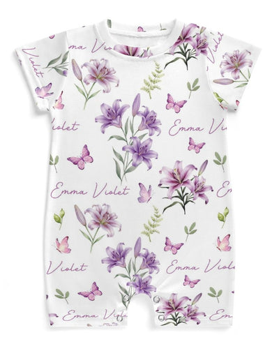 Personalized Snap Romper in Purple Lilys