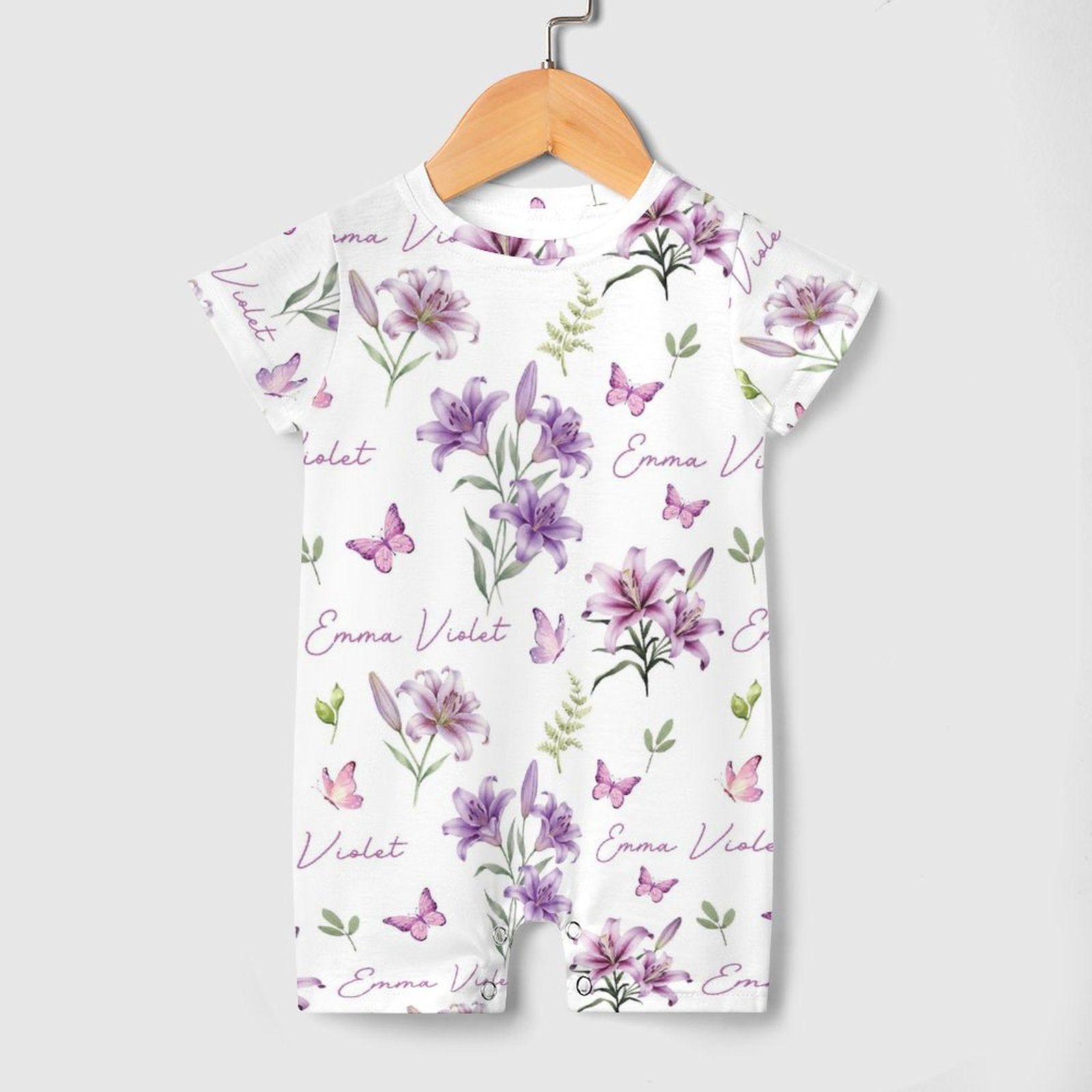 Personalized Bodysuit Romper in Purple Lilys