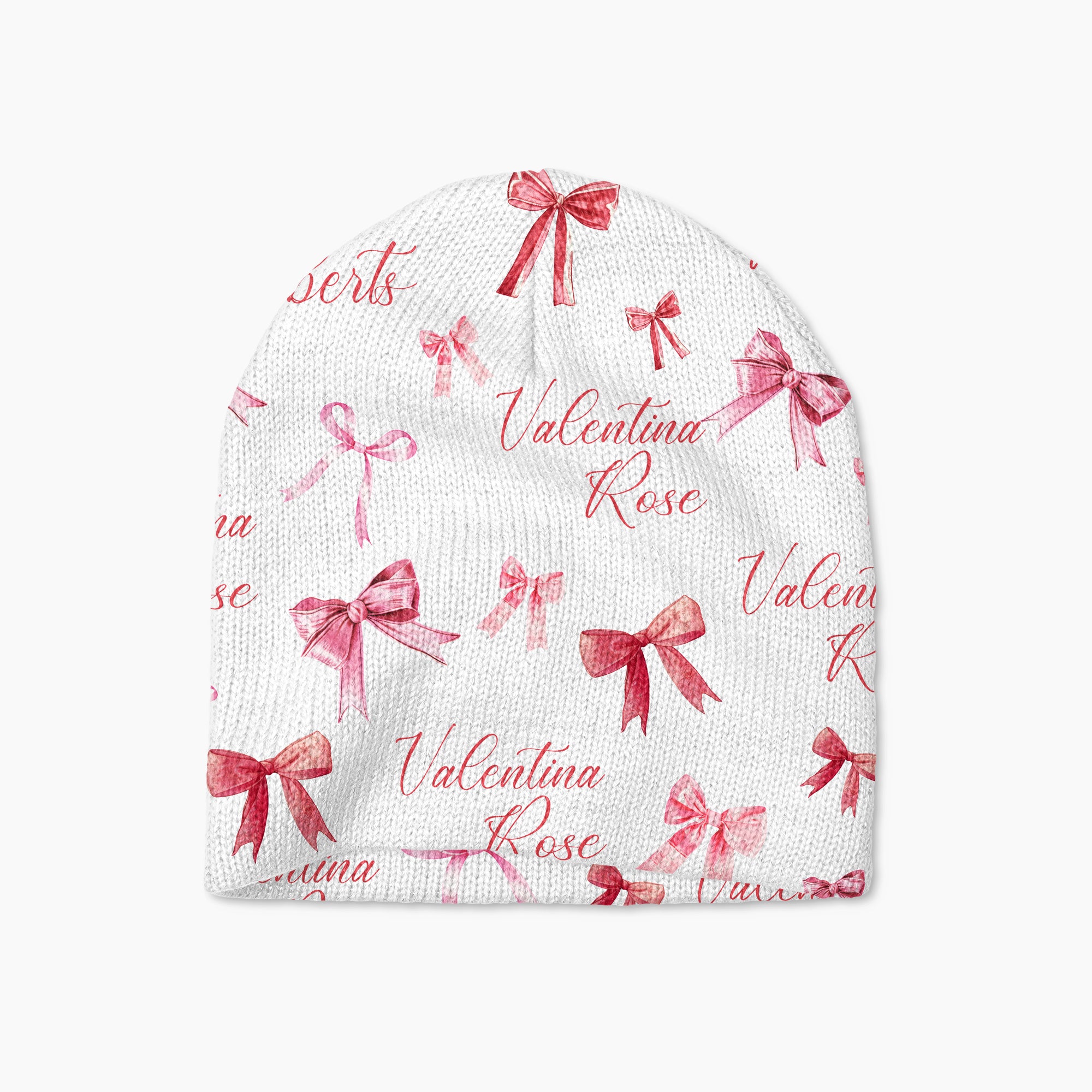 Personalized Beanie in White Coquette Bow