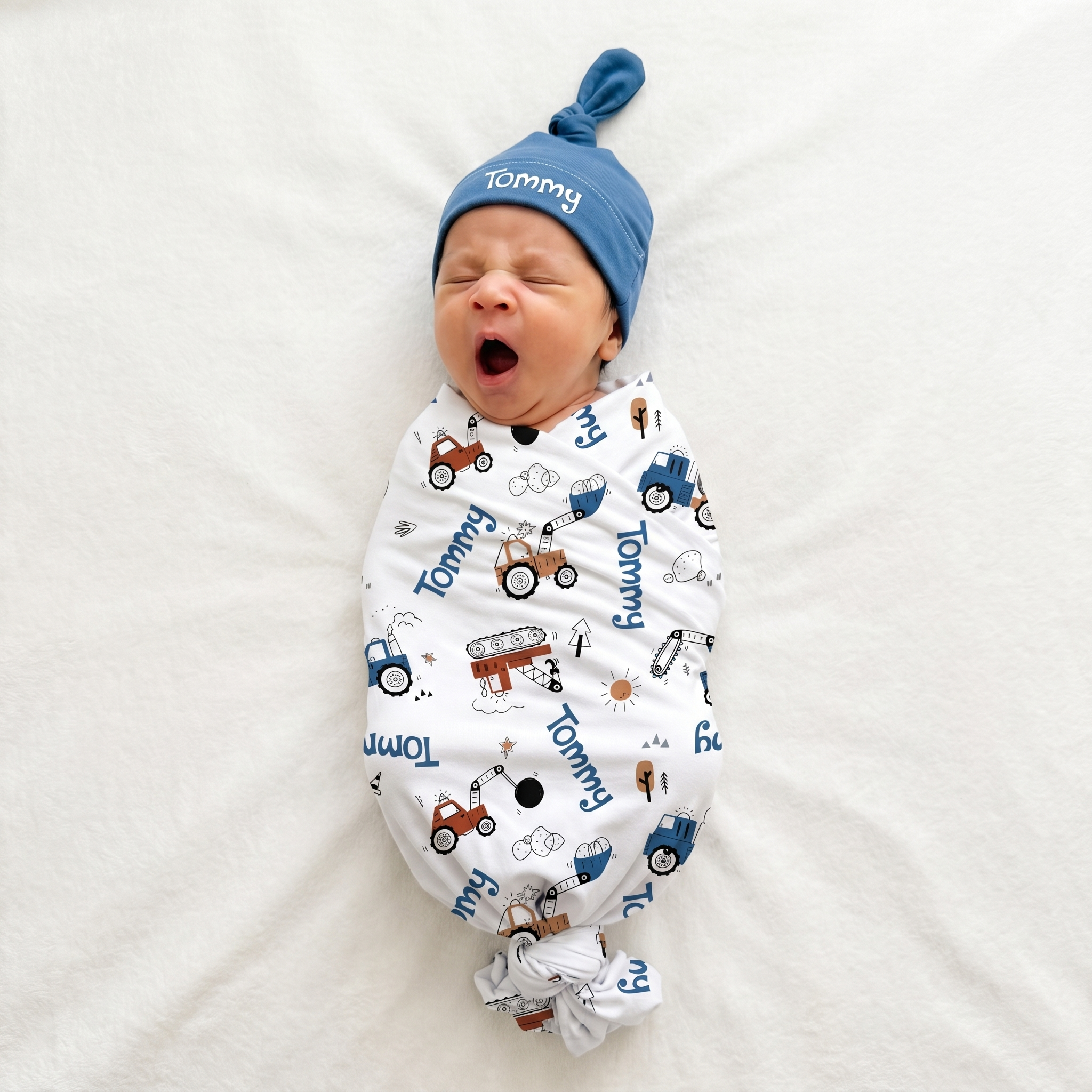 Personalized Swaddle in Construction Vehicle