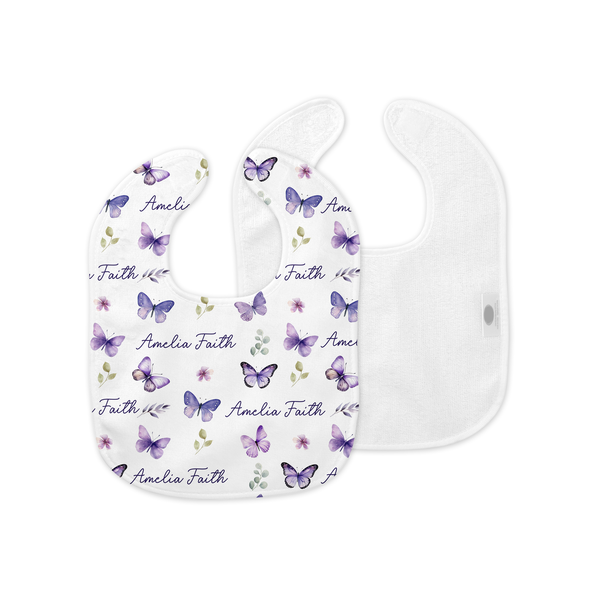 Personalized Bib and Burp Cloth Set in Purple Butterfly