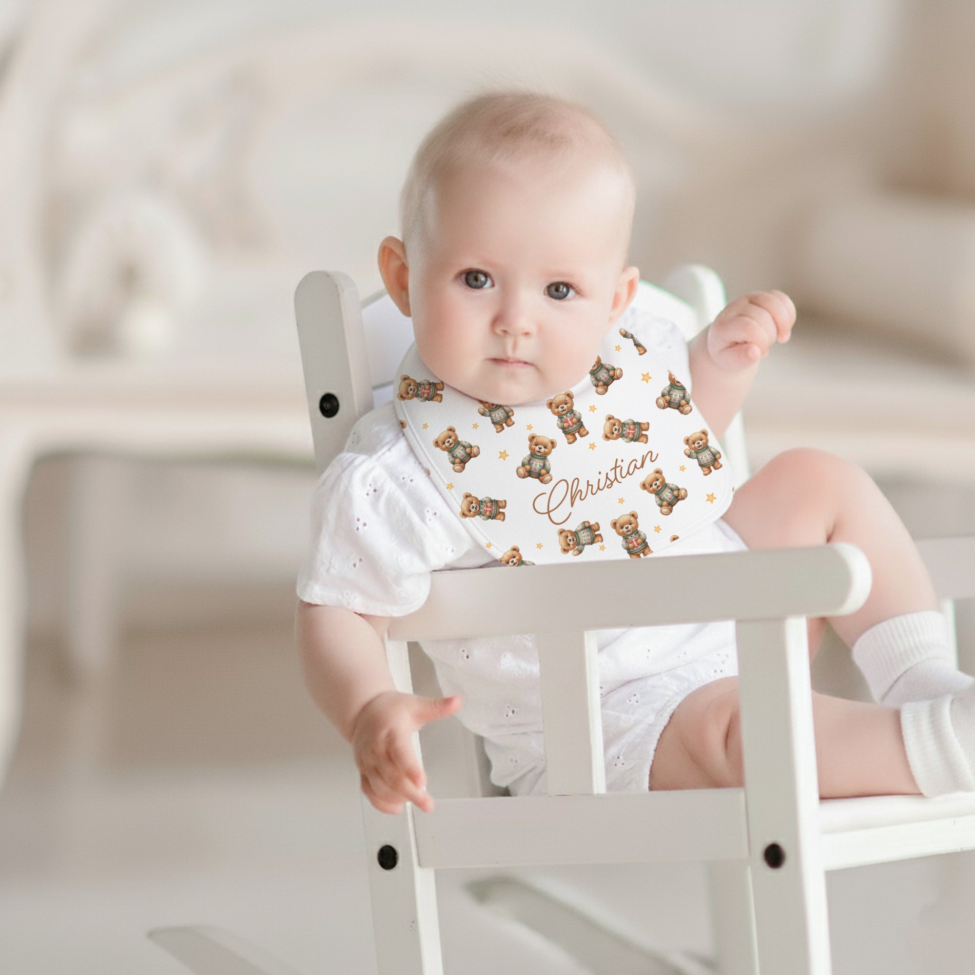 Personalized Bib and Burp Cloth Set in Cozy Bear
