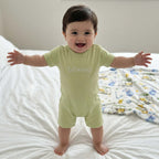 Embroidered Snap Romper in Avocado