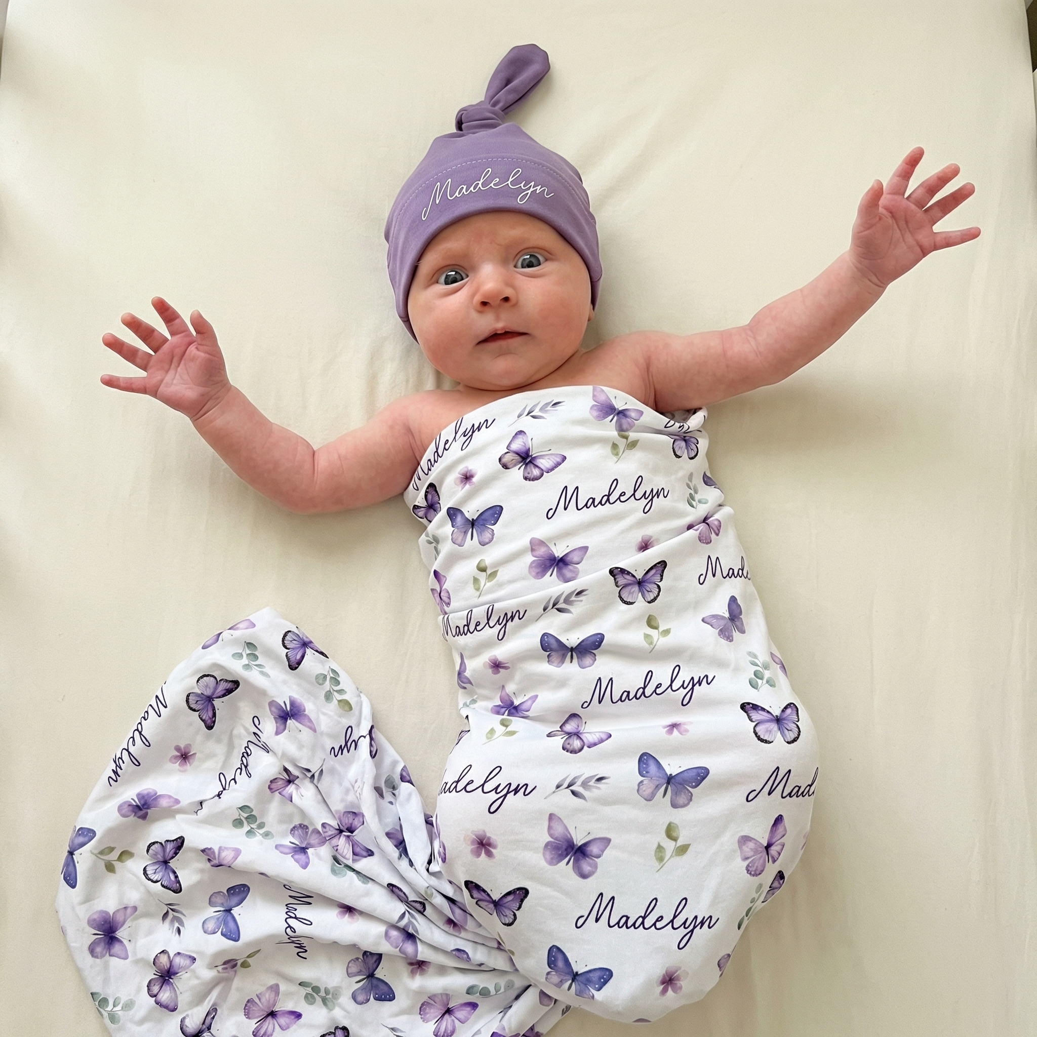 Personalized Swaddle in Purple Butterfly