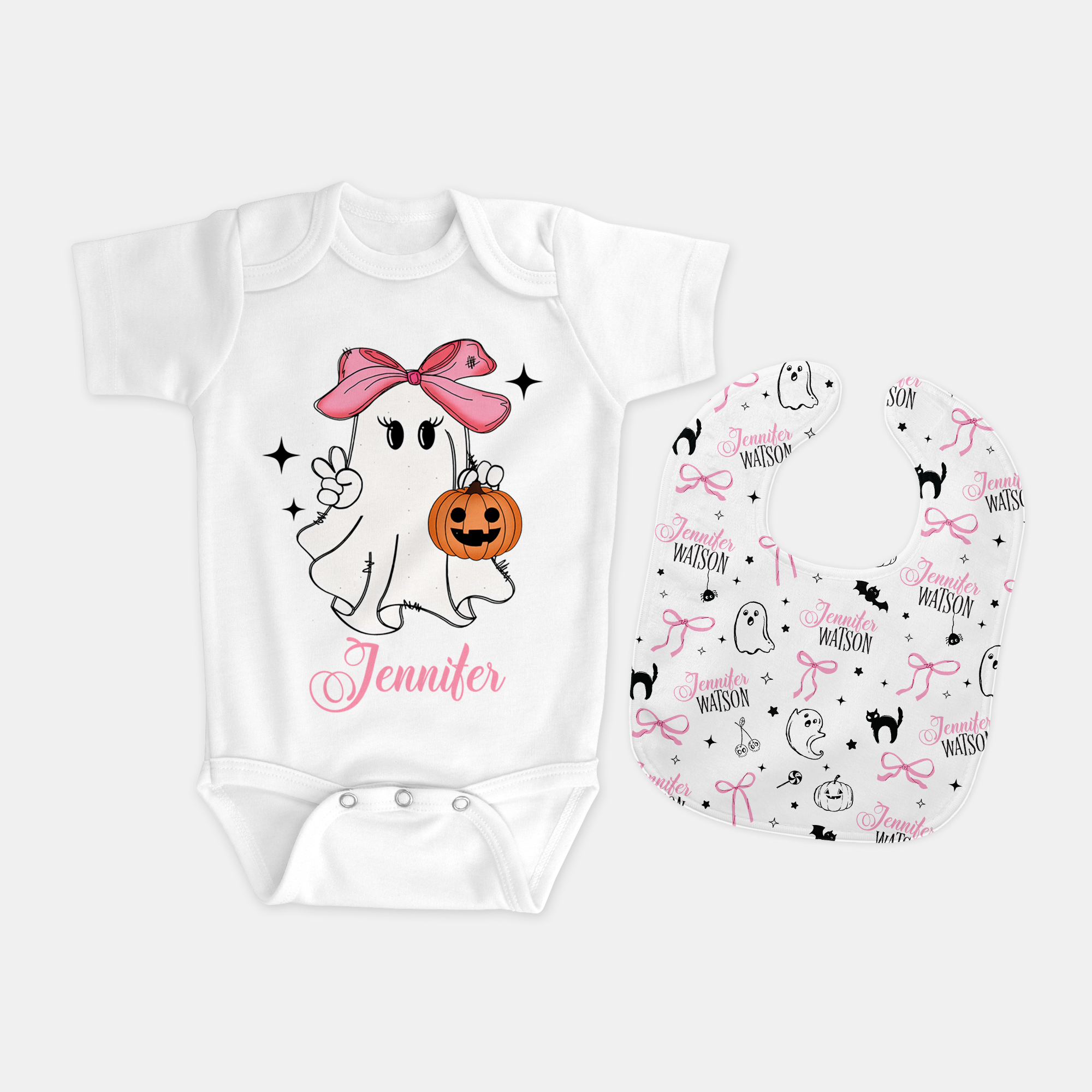 Personalized Bib and Burp Cloth Set in Boo Babes