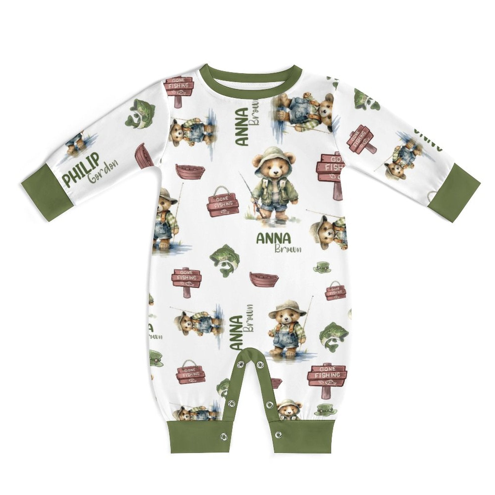 Personalized Baby Long Sleeved Romper in Bear Fishing