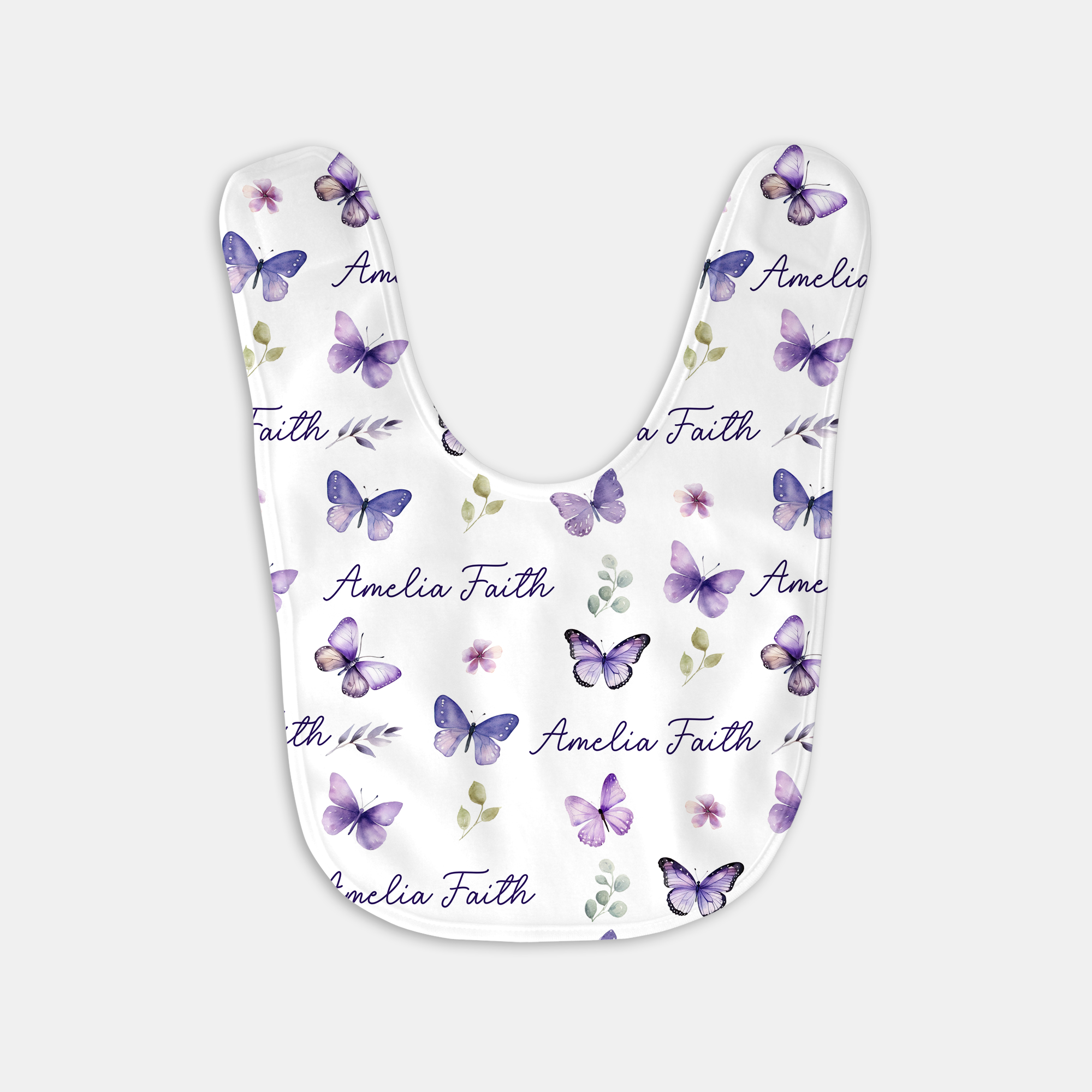 Personalized Bib and Burp Cloth Set in Purple Butterfly