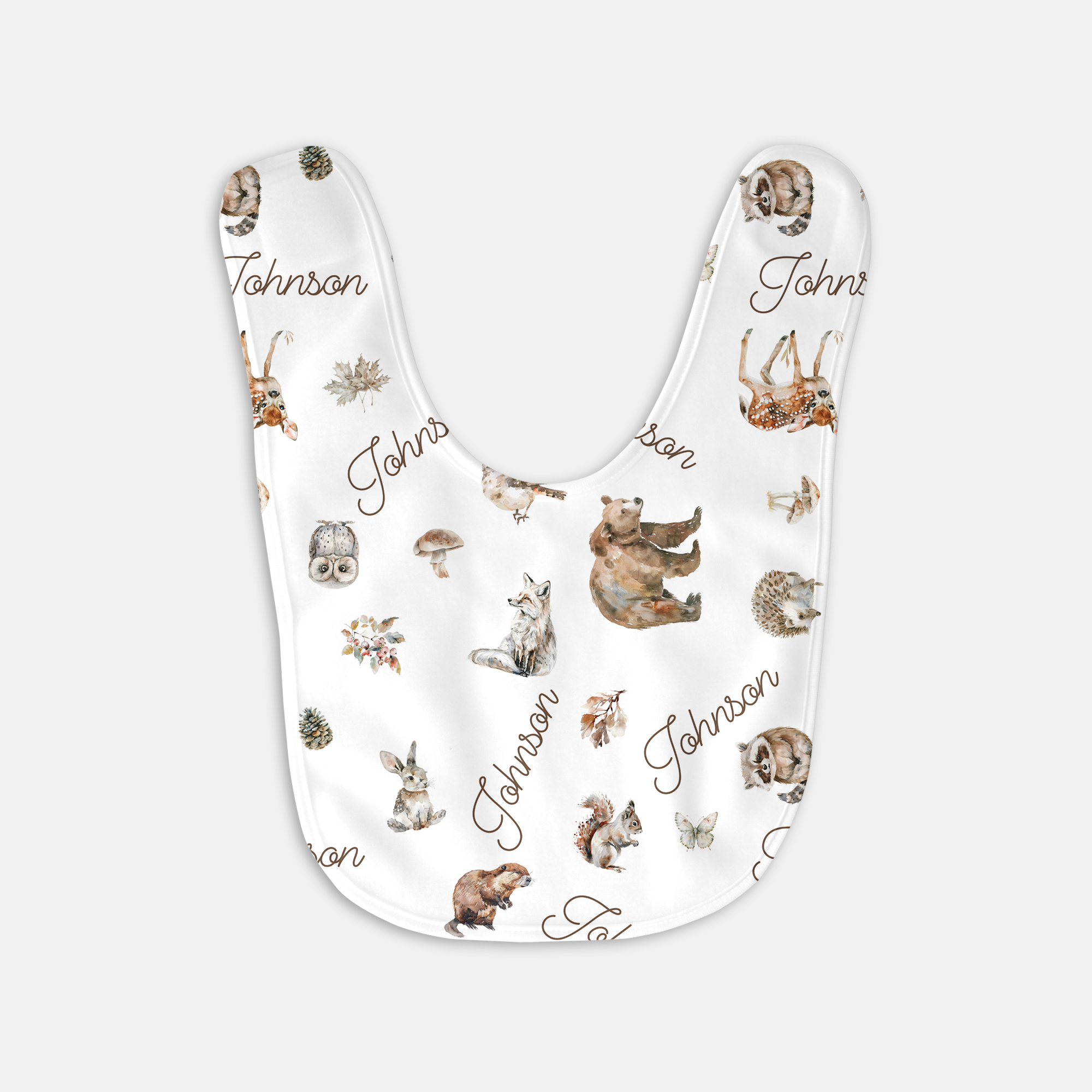 Personalized Bib and Burp Cloth Set in Woodland Animals