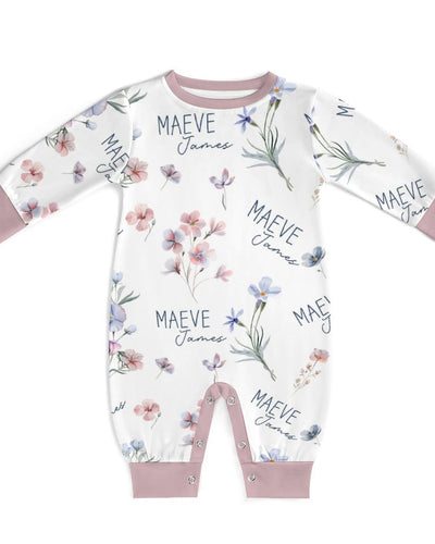Personalized Long-sleeved Snap Romper in Pretty Wildflower