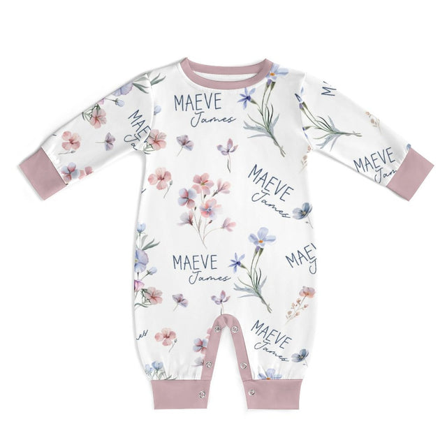 Personalized Long-sleeved Snap Romper in Pretty Wildflower