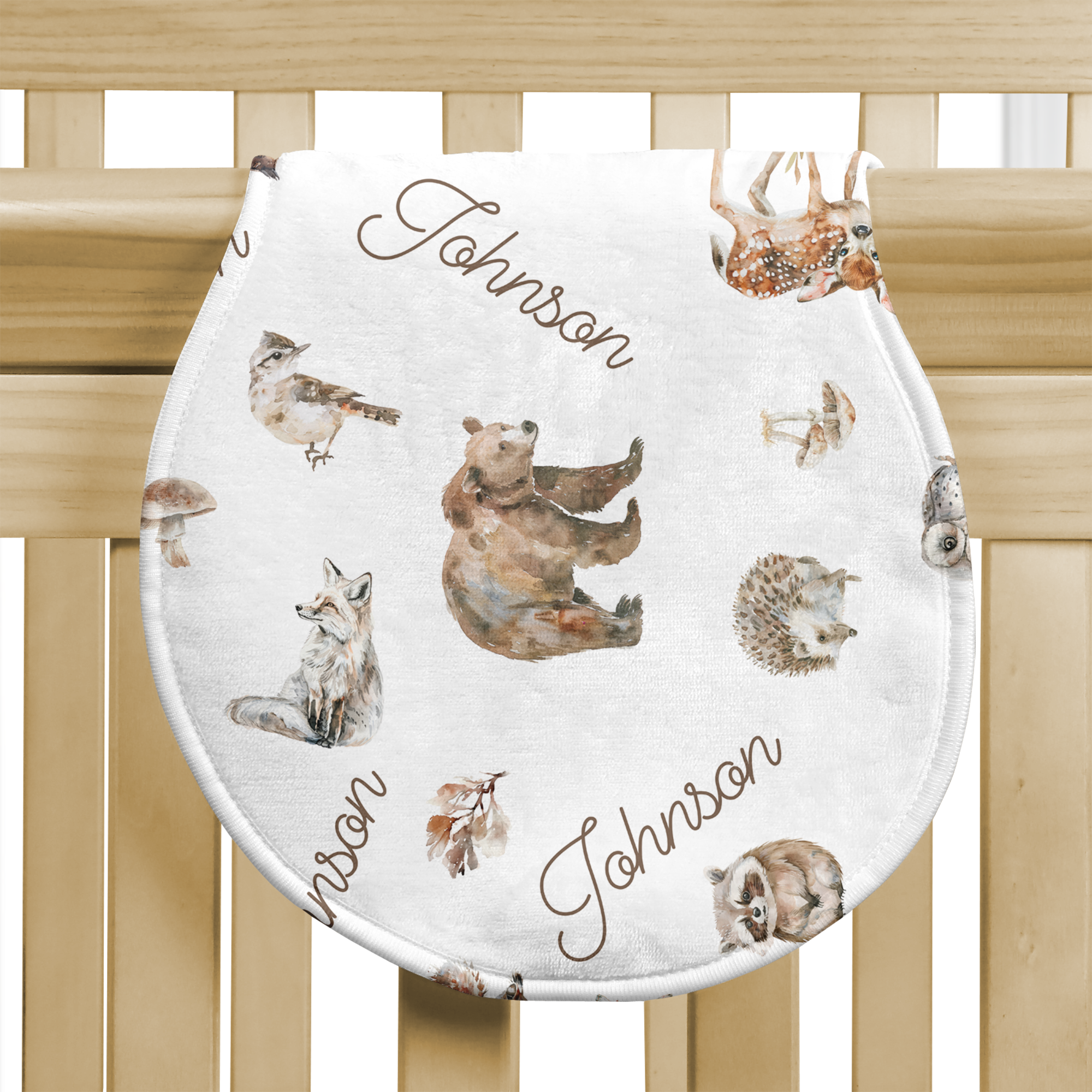 Personalized Bib and Burp Cloth Set in Woodland Animals