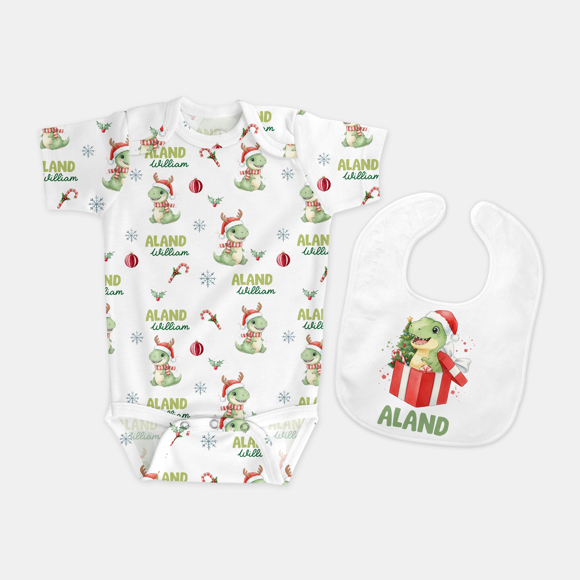 Personalized Bib in Dinosaur's Christmas